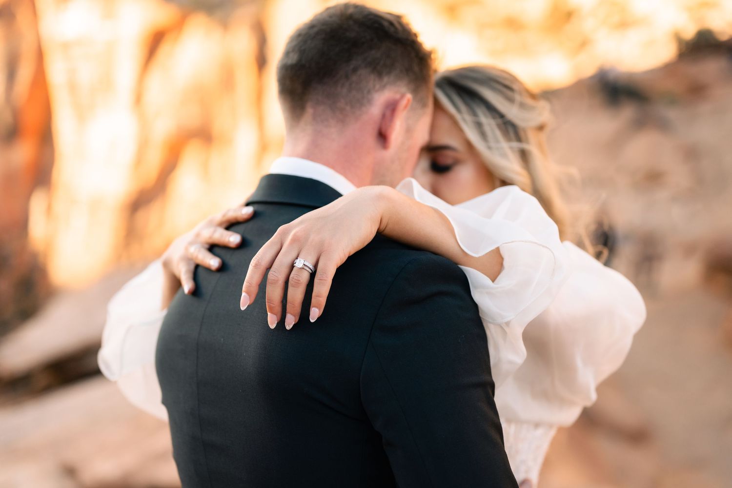 Wedding couple portraits in Zion National Park in October by Zion wedding photographer