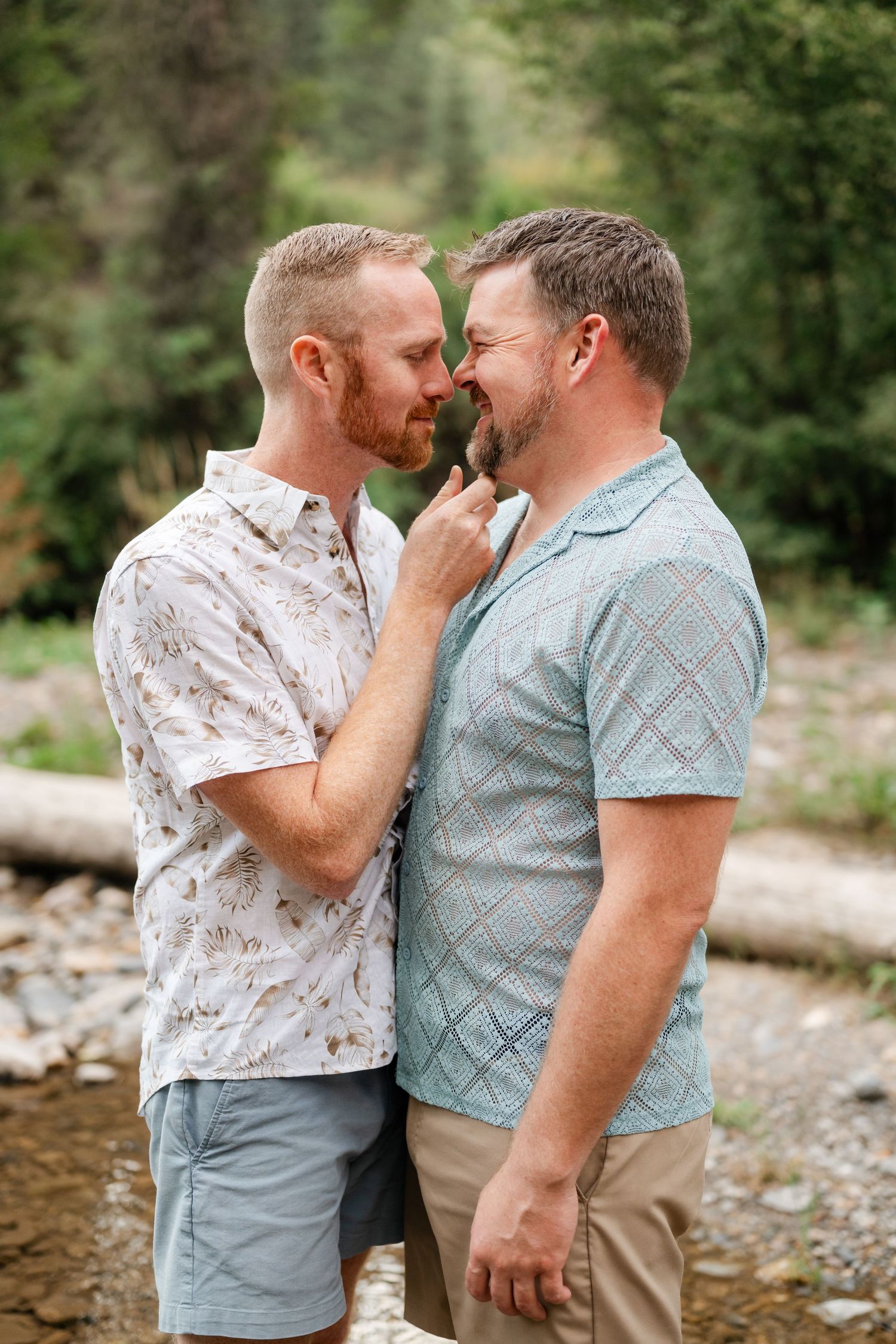 LGBTQ couple engagement photos in the Utah mountains.