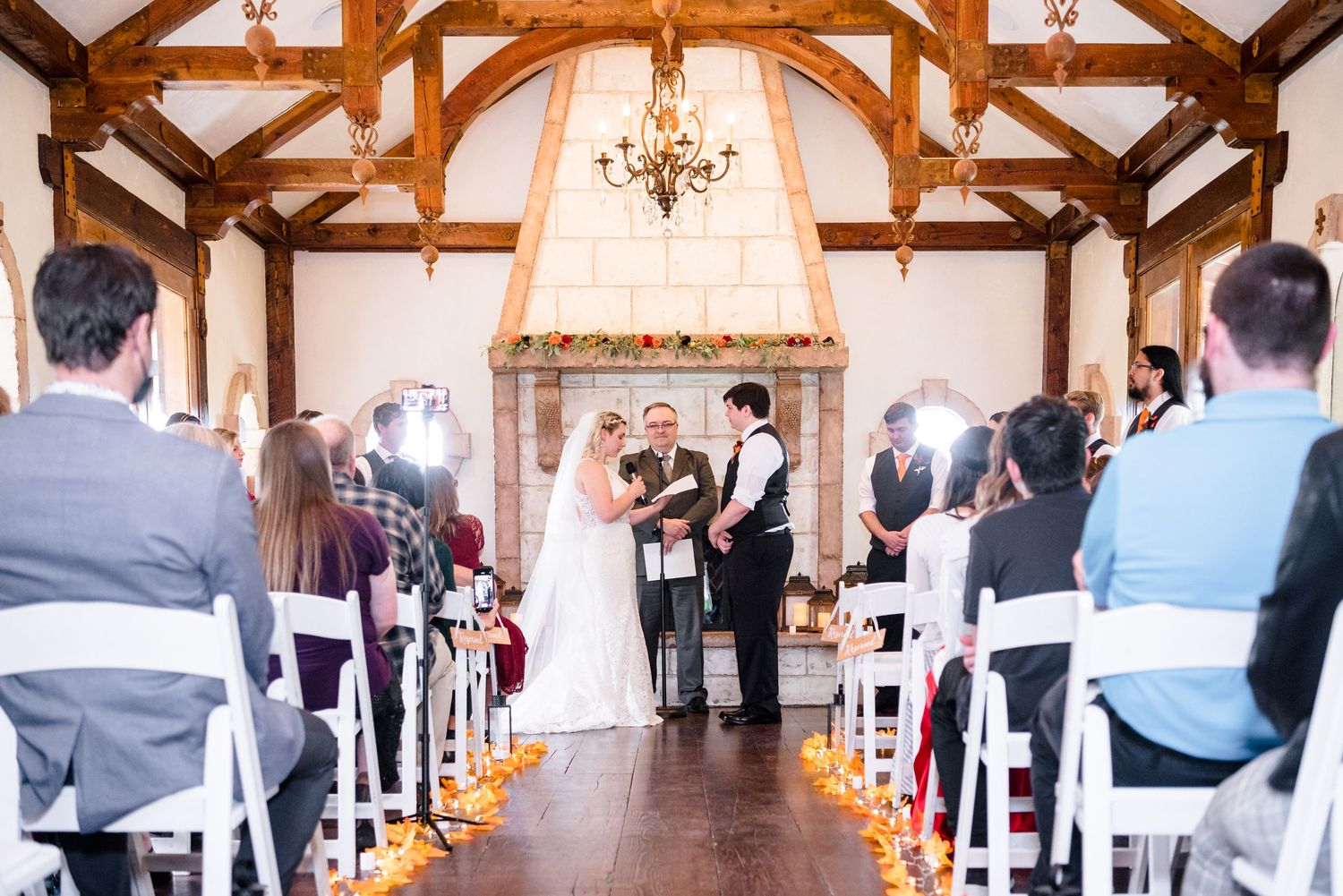 Indoor ceremony at Wadley Farms Utah County wedding venue.