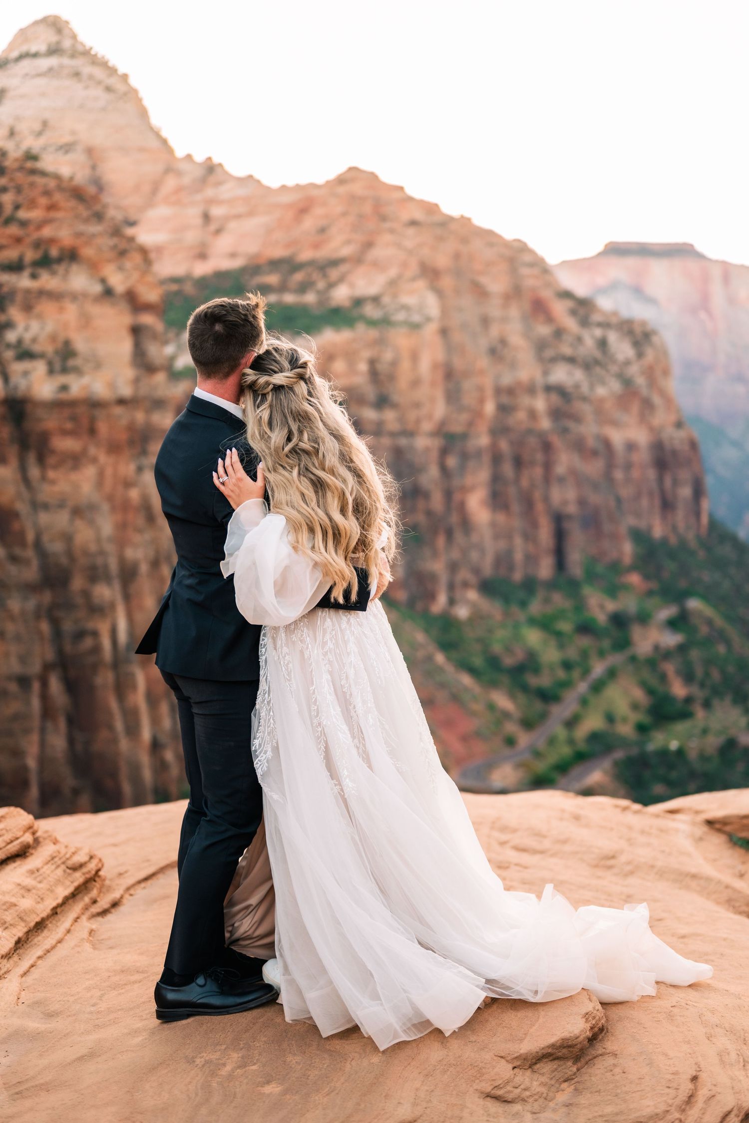 Wedding couple portraits in Zion National Park in October by Zion wedding photographer