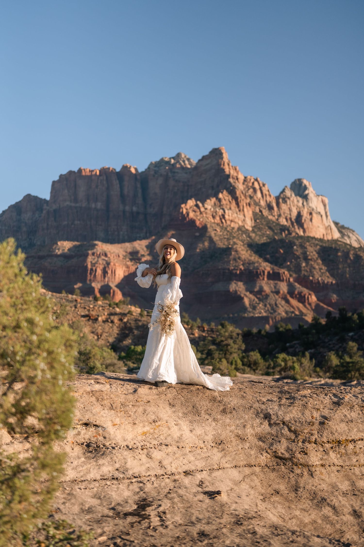 Utah elopement photographer captures the romance of a desert sunrise bridal session