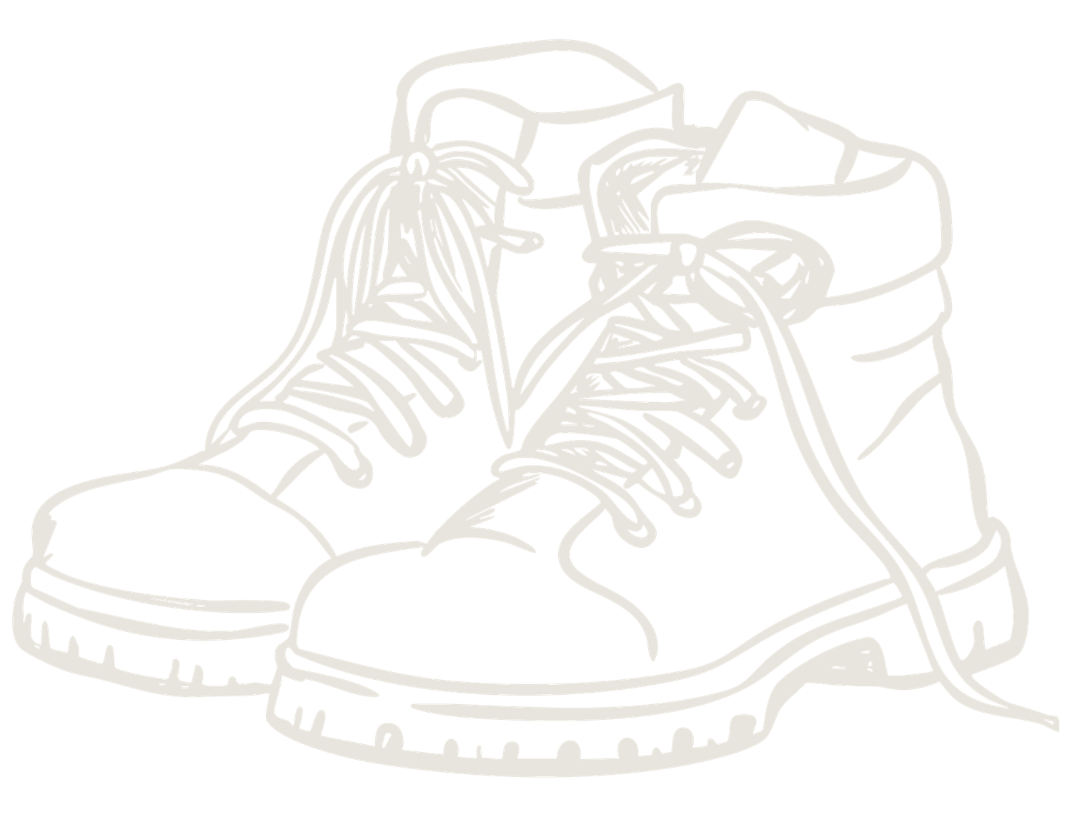 A pair of rugged lace-up hiking boots illustrated in a light sketch style, ideal for outdoor adventures.