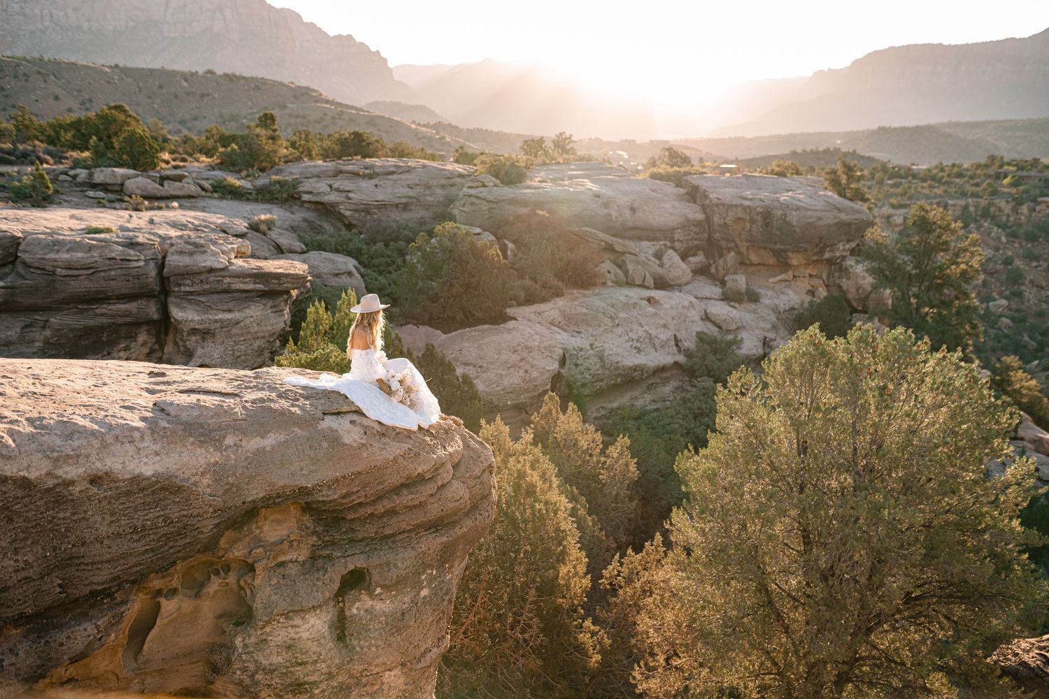 Utah elopement photographer captures the romance of a desert sunrise bridal session