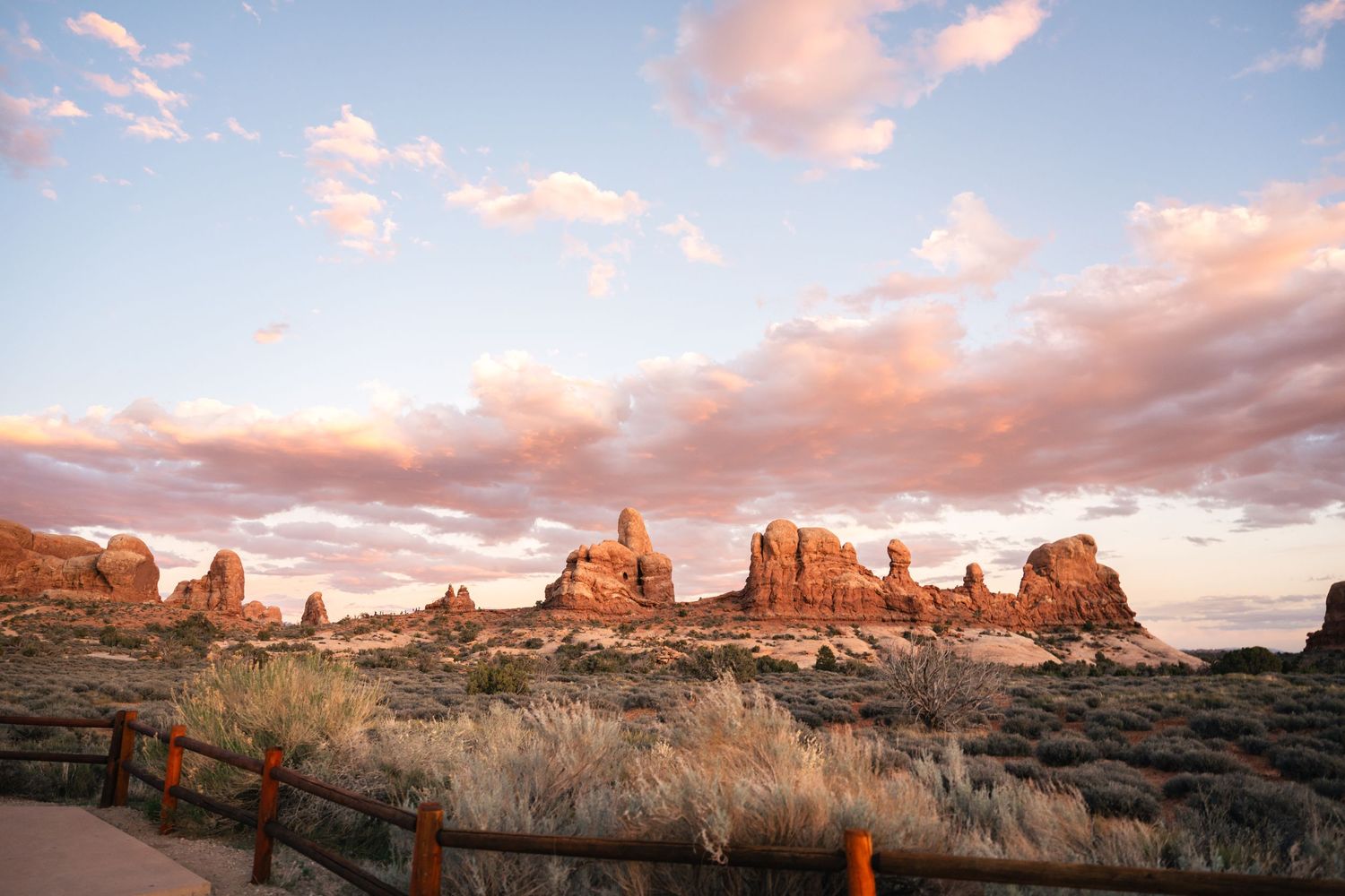 Landscape image of the windows at Arches National Park at sunset