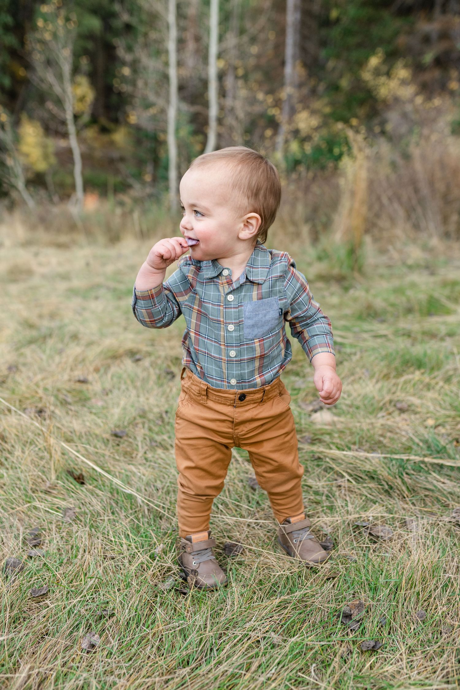 Baby boy toddles along for his portrait during their fall family session by Utah family photographer Coley Cook