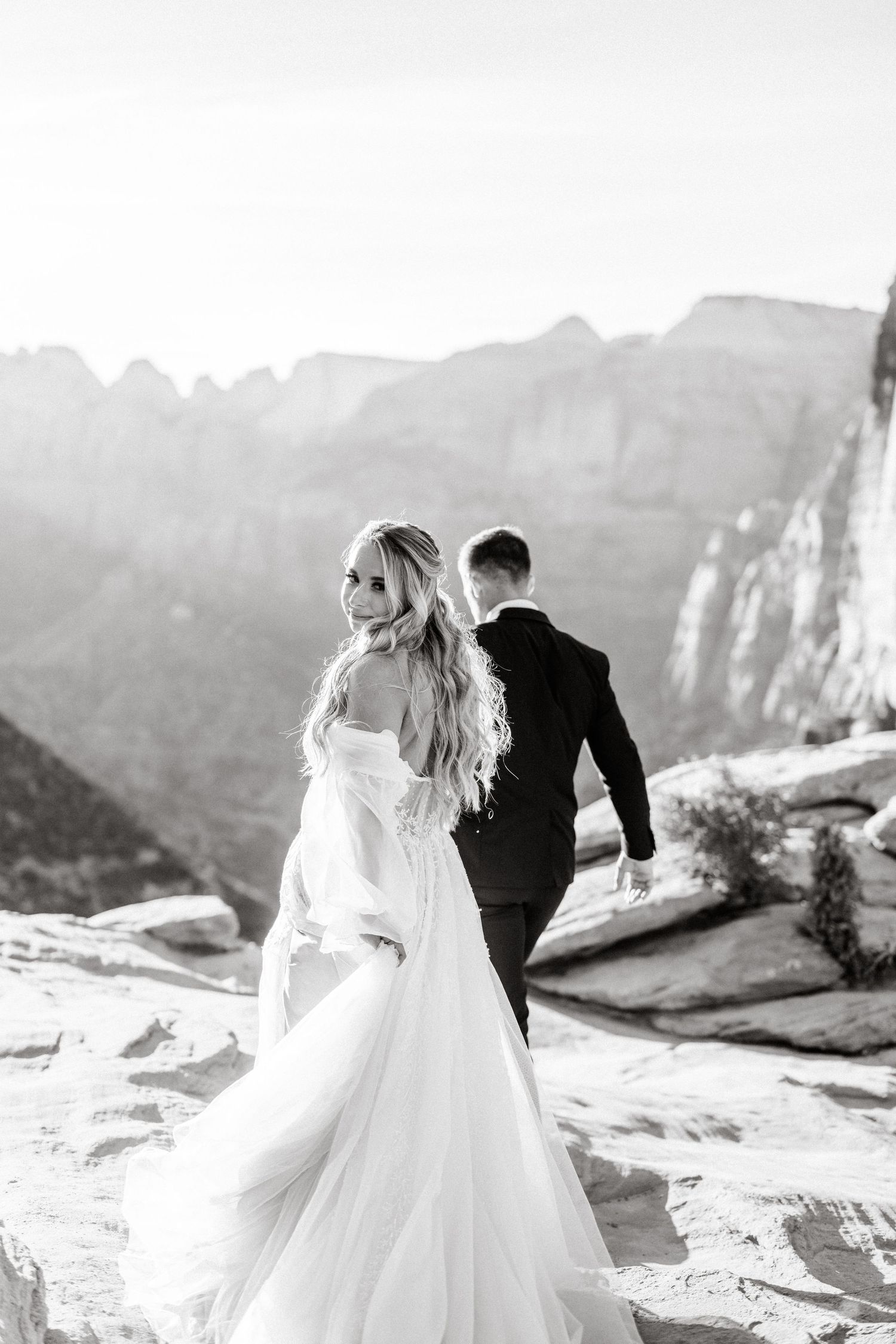 Wedding couple portraits in Zion National Park in October by Zion wedding photographer