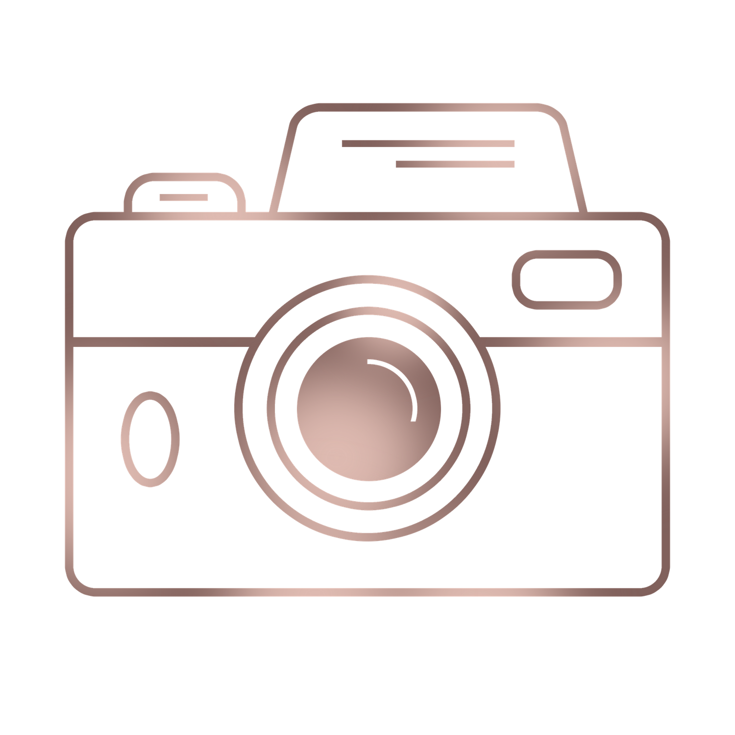 Vintage style camera outline in metallic rose gold color.