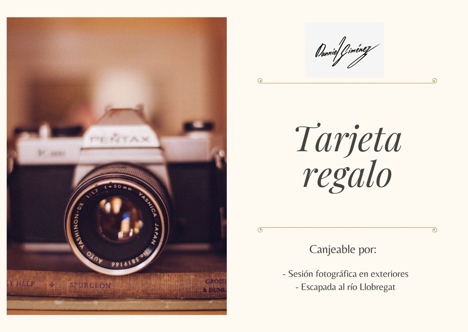 Tarjeta regalo 100€ para sesión fotográfica de mascotas o familias en Barcelona por Daniel Giménez.
