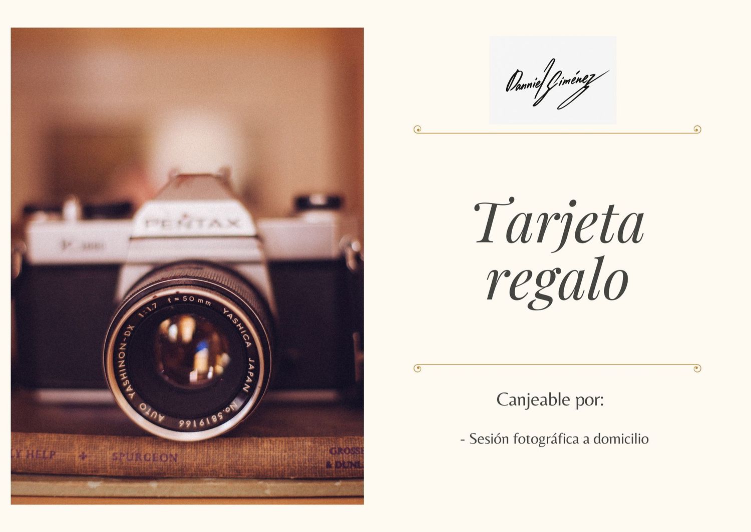 Tarjeta regalo 150€ para sesión fotográfica de mascotas o familias en Barcelona por Daniel Giménez.