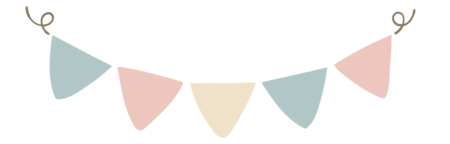 Decorative bunting banner with scalloped edges in gentle pastel colors.