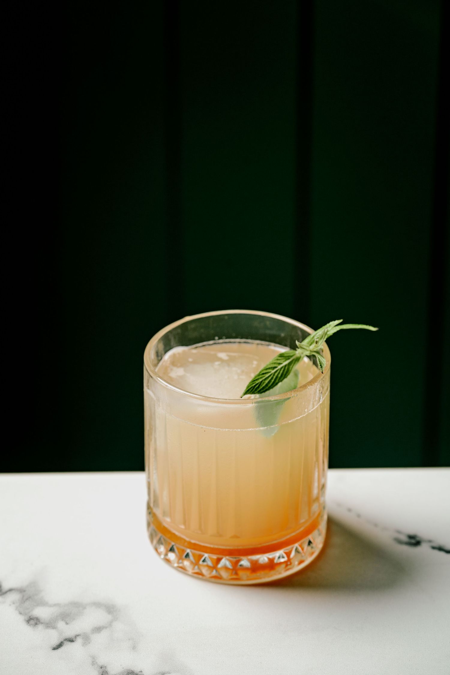 Artisan cocktail with citrus garnish and crushed ice in a tumbler