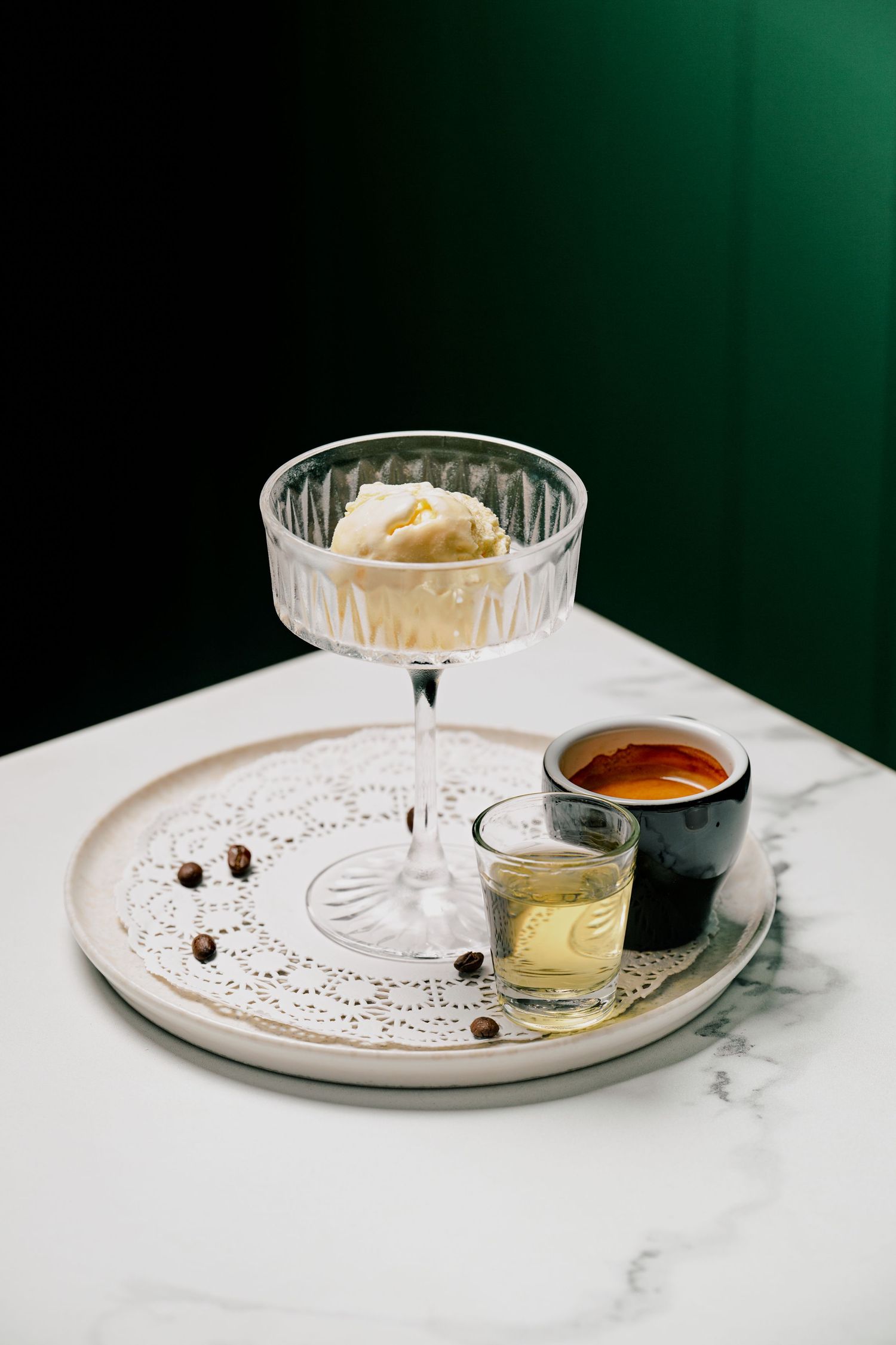 Classic Italian affogato with vanilla gelato and freshly poured espresso