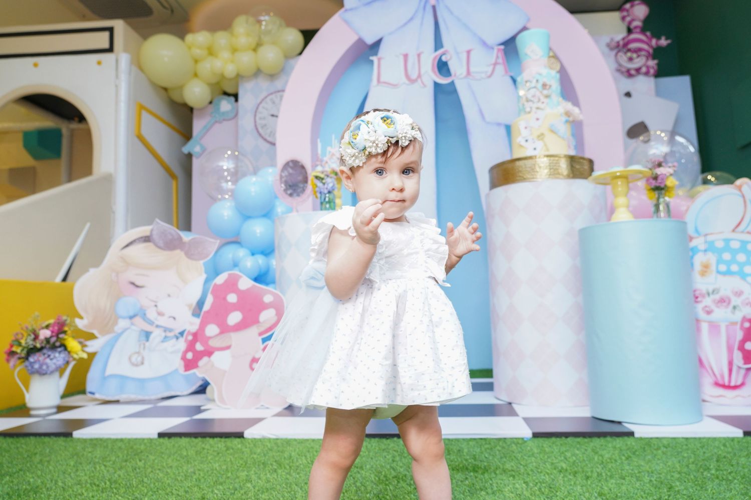 Fotografía profesional, fiesta de cumpleaños 1er. año.  temático Alicia en el país de las maravillas. Familia y amigos.