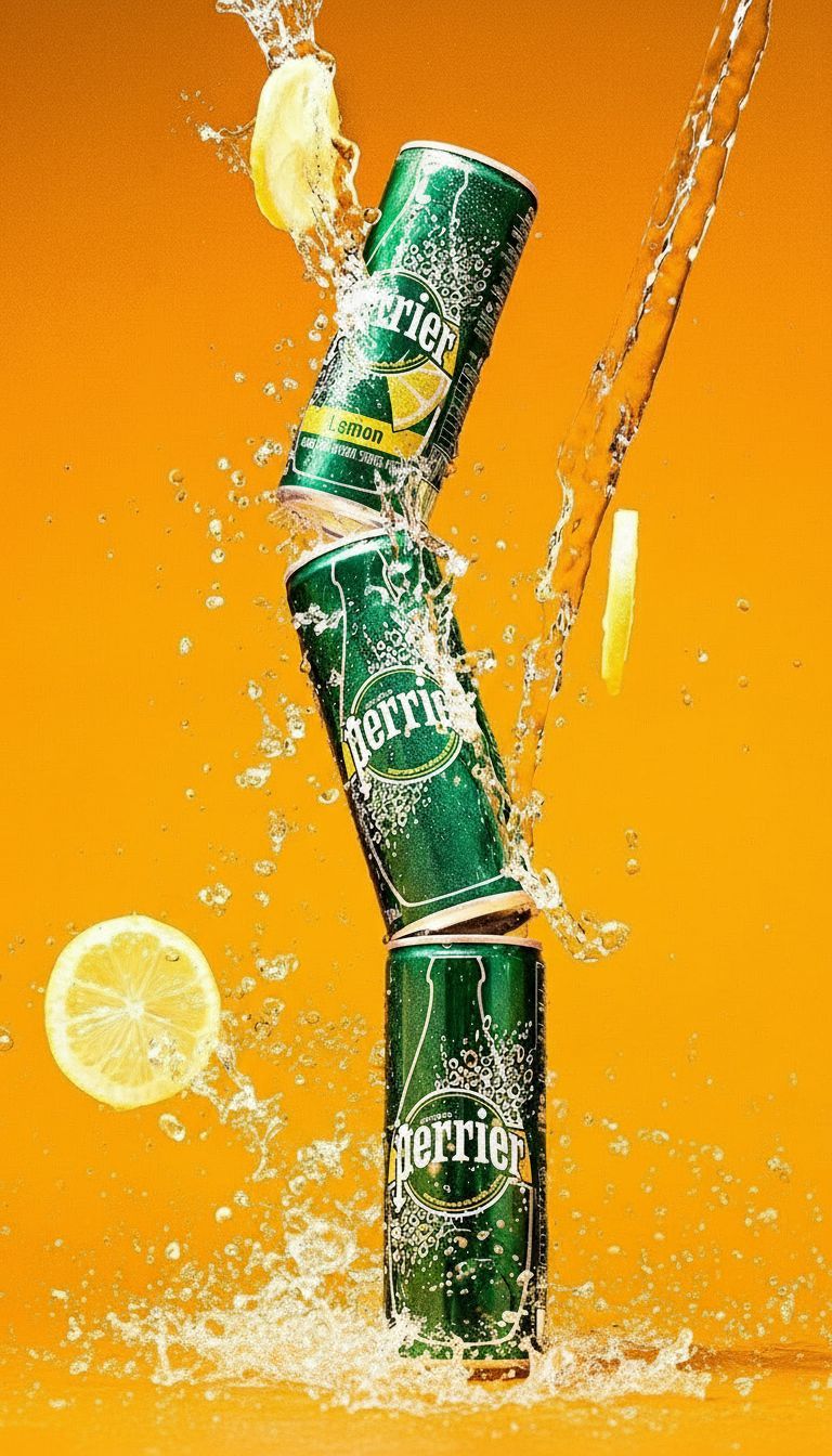 Fotografía profesional de producto. Comercial de producto. marca PERRIER
