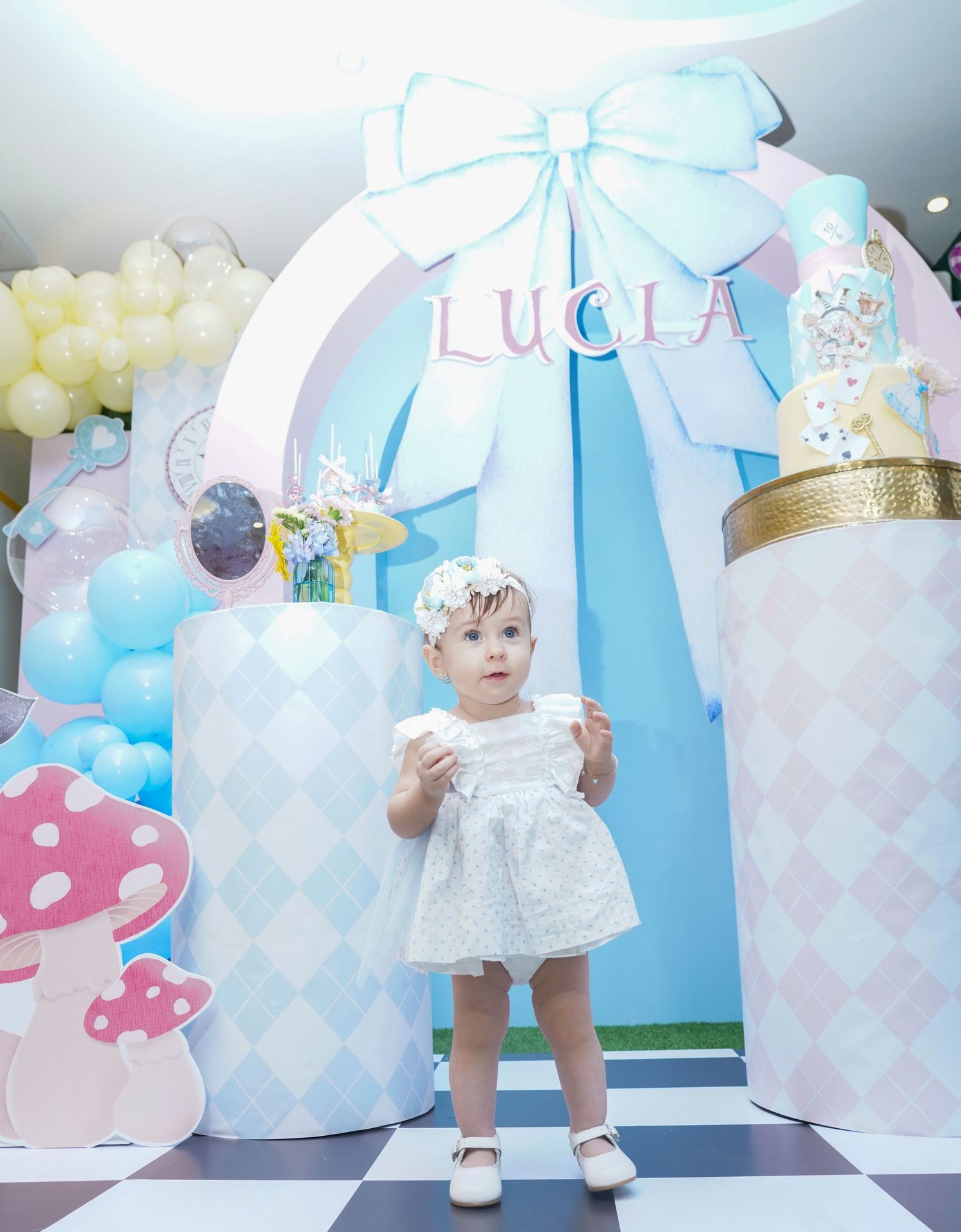Fotografía profesional, fiesta de cumpleaños 1er. año.  temático Alicia en el país de las maravillas. Familia y amigos.