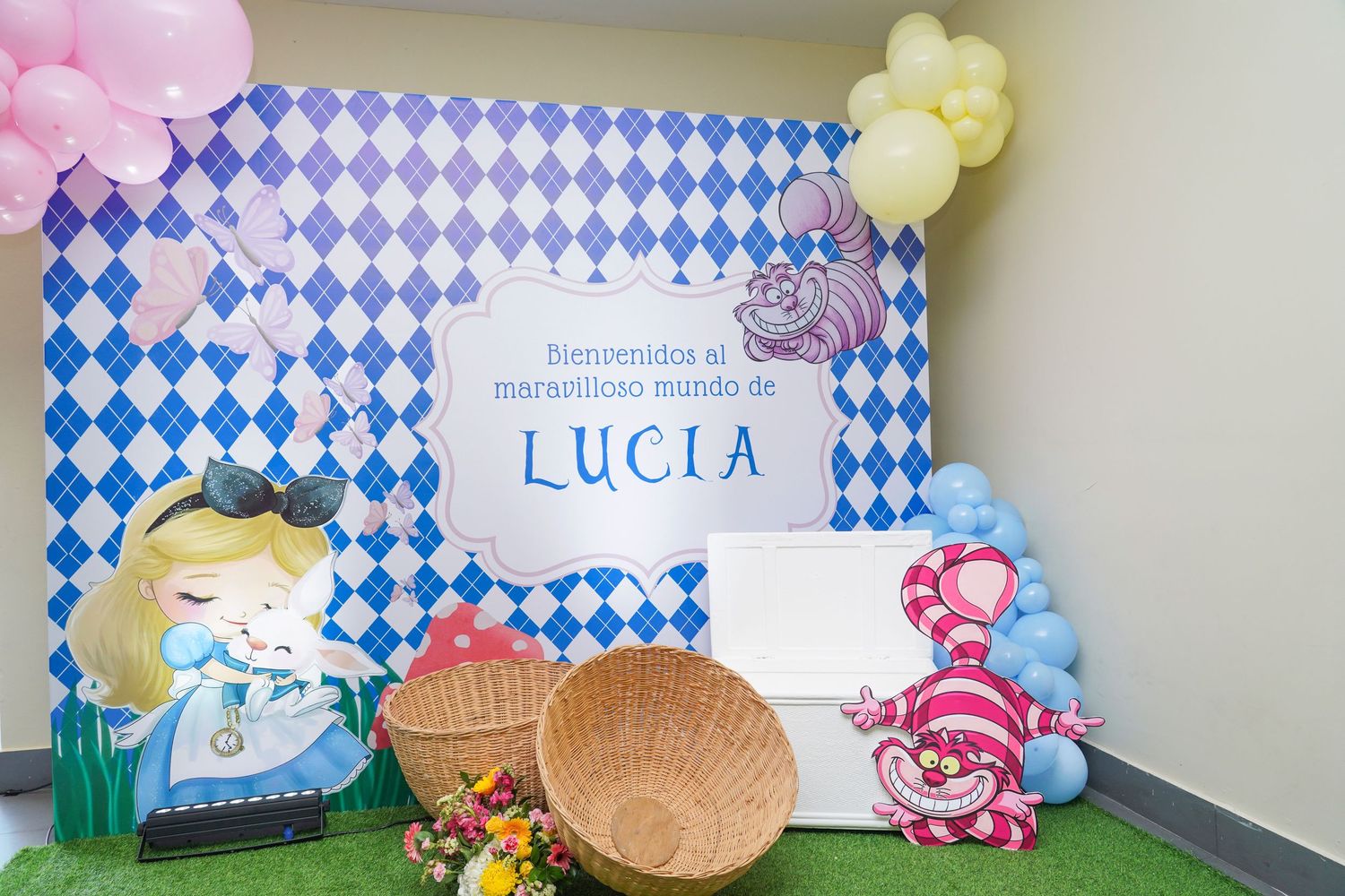 Fotografía profesional, fiesta de cumpleaños 1er. año.  temático Alicia en el país de las maravillas. Decoración.