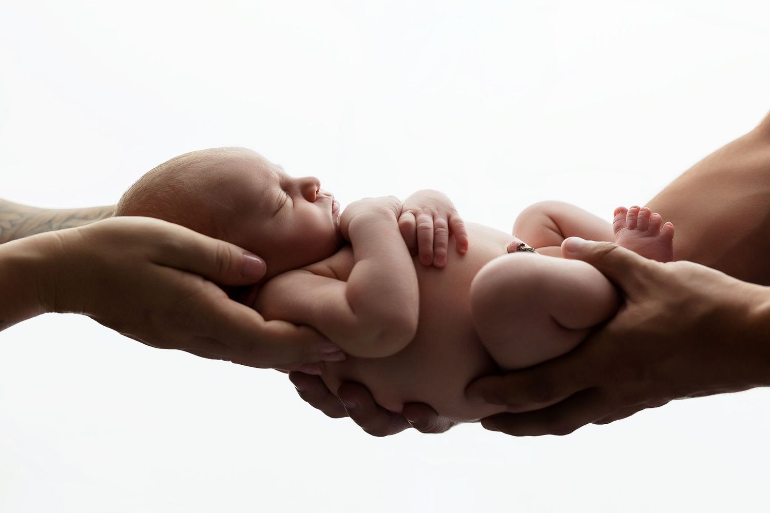 A series of hands reaching out and touching each other in a gentle, connecting sequence against a white background.