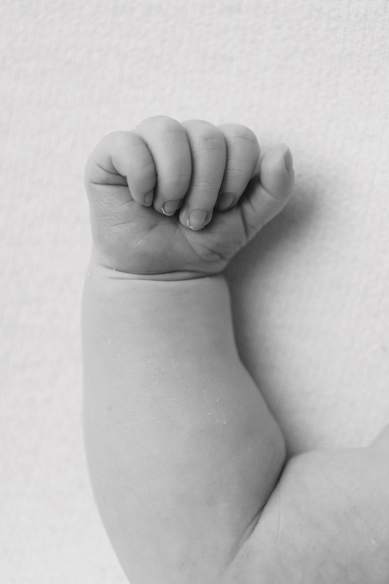 Black and white photos show small baby hands and fists in various clenched positions on a white background.