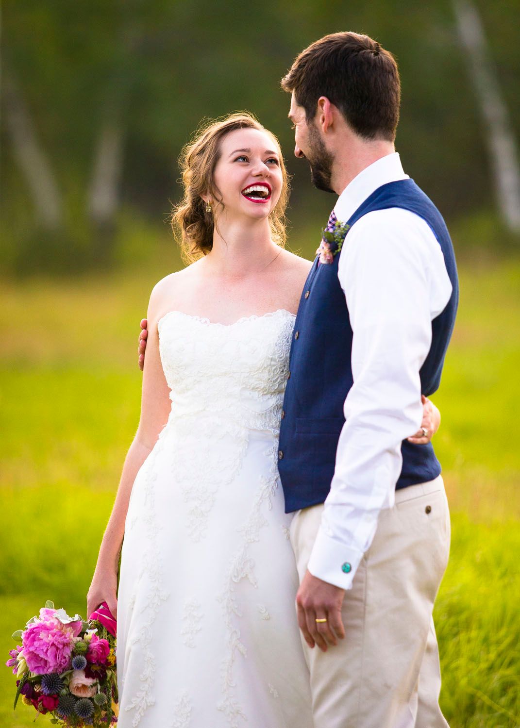 Married couple looking at each other smiling