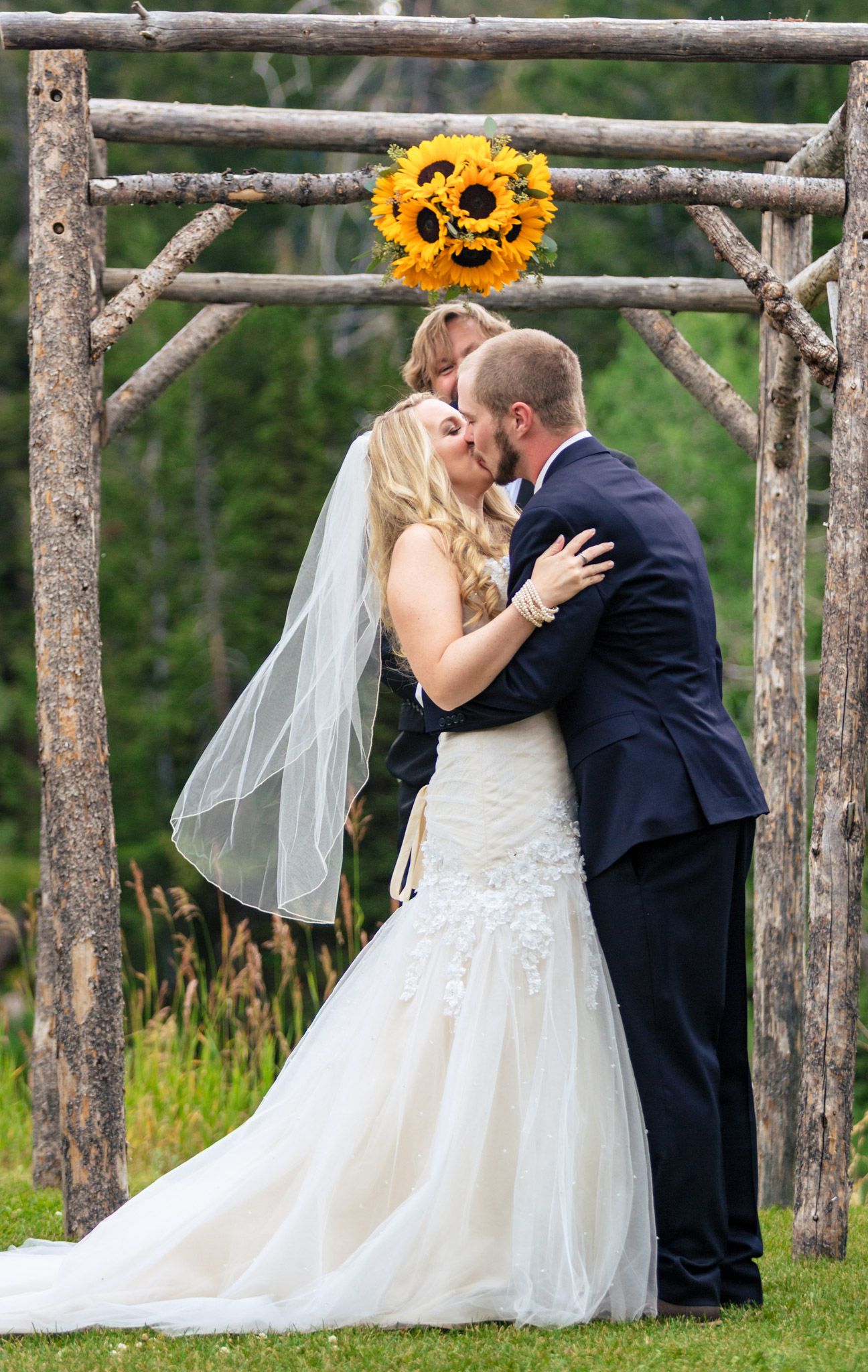 Wedding at Grand Targhee Mountain Resort, Wyoming. First kiss