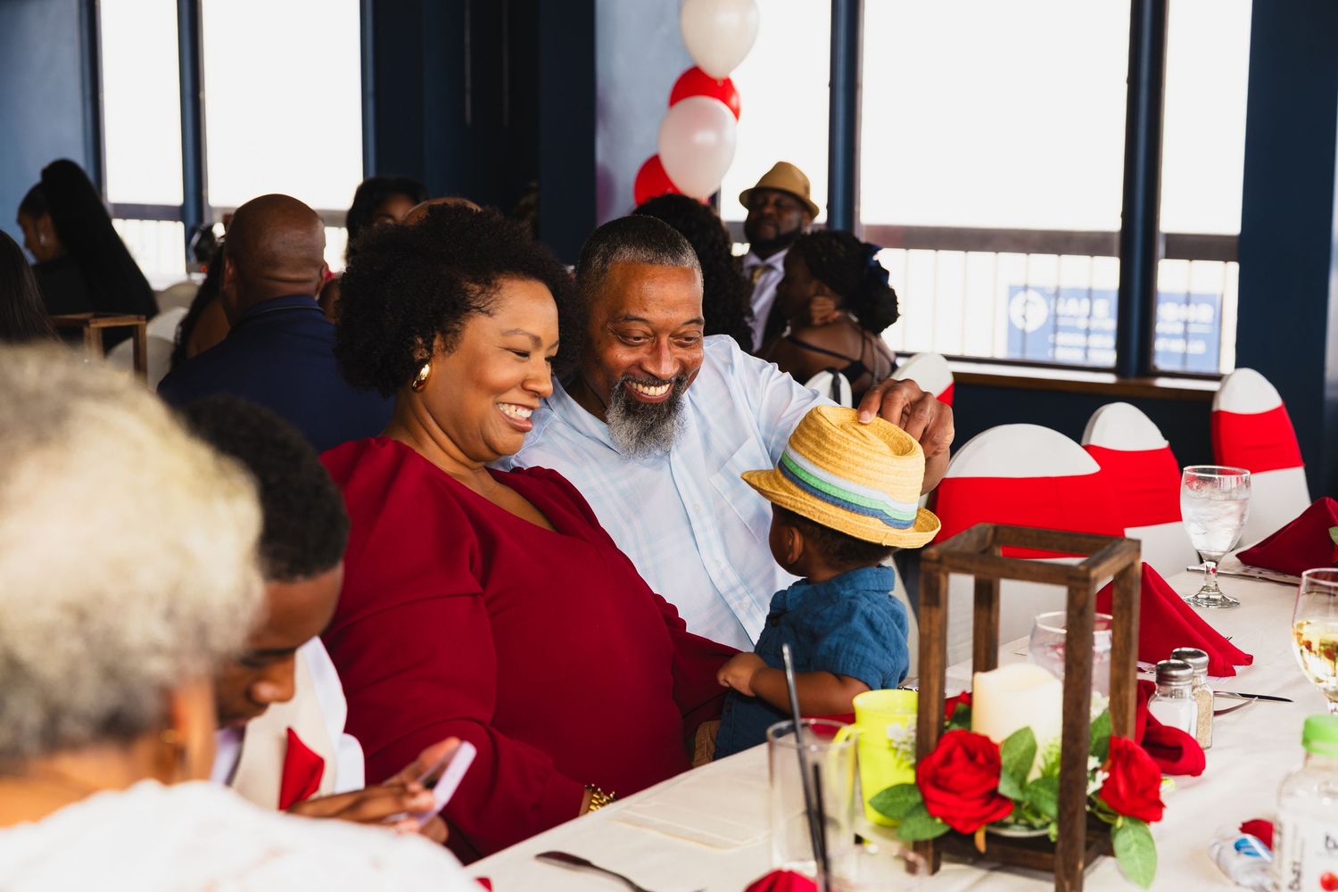 A family enjoying an anniversary event held at Sinbad's in Detroit