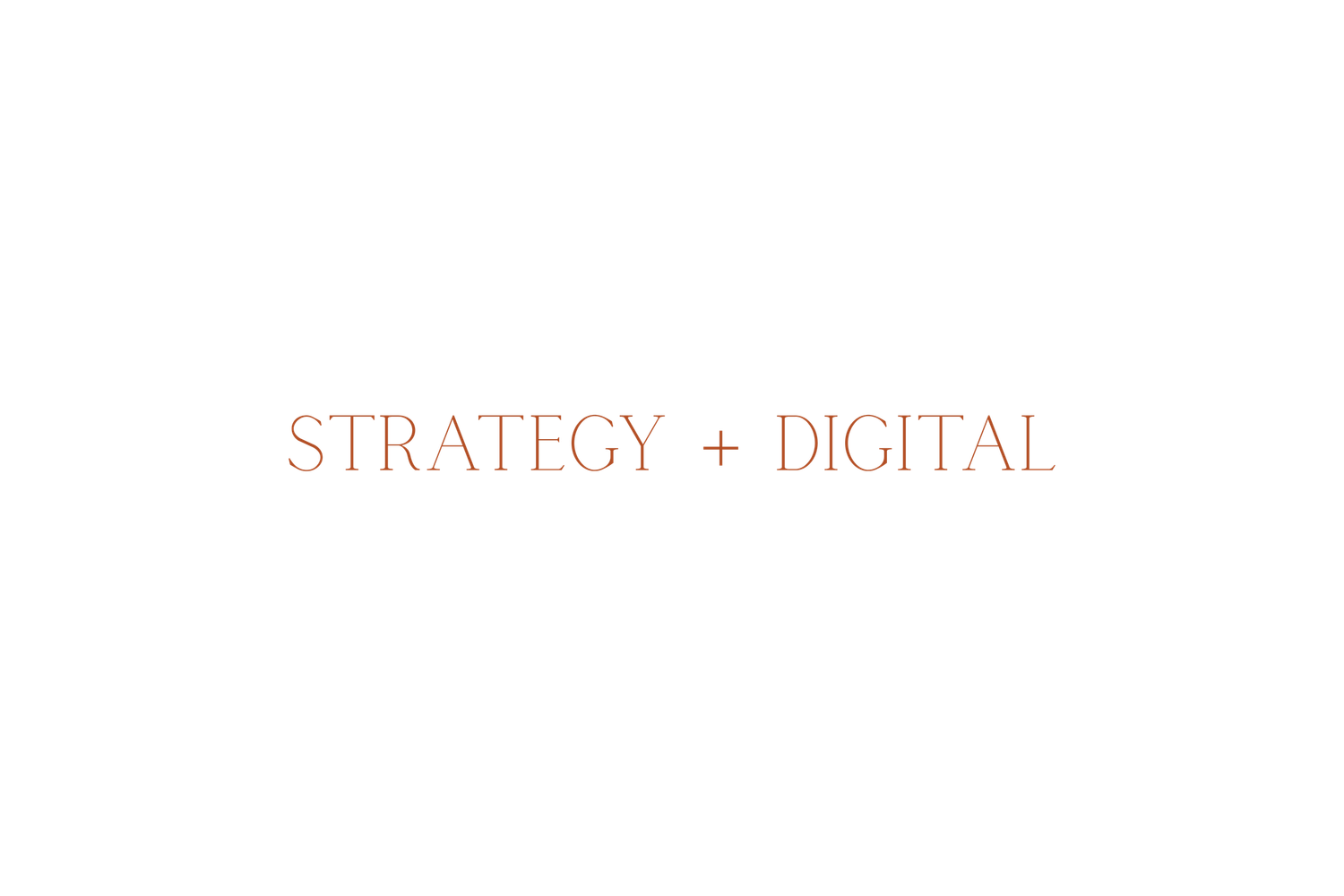 Minimalist logo design featuring the text Strategy + Digital in elegant serif typography on white background.