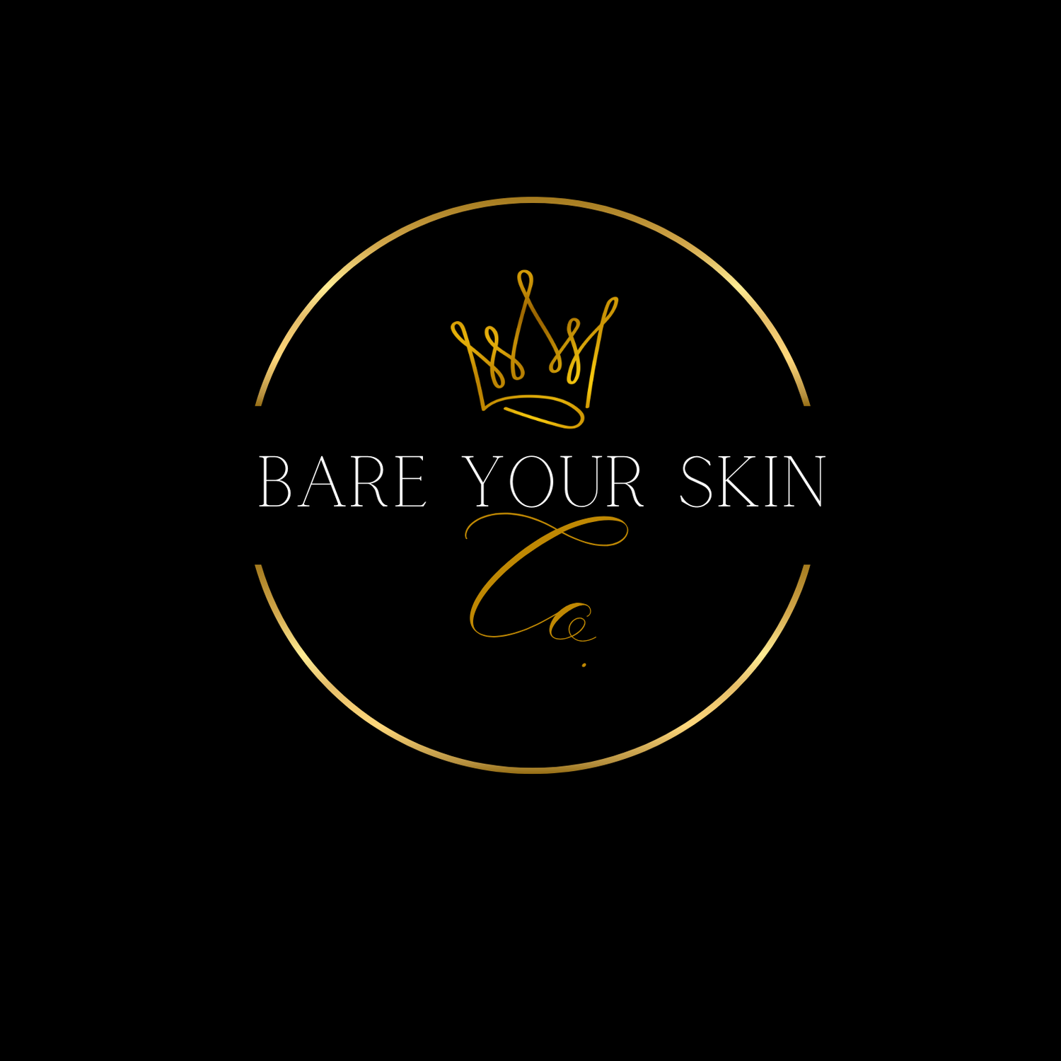 Elegant black and gold luxury skincare brand logo design featuring a minimalist crown symbol and text.