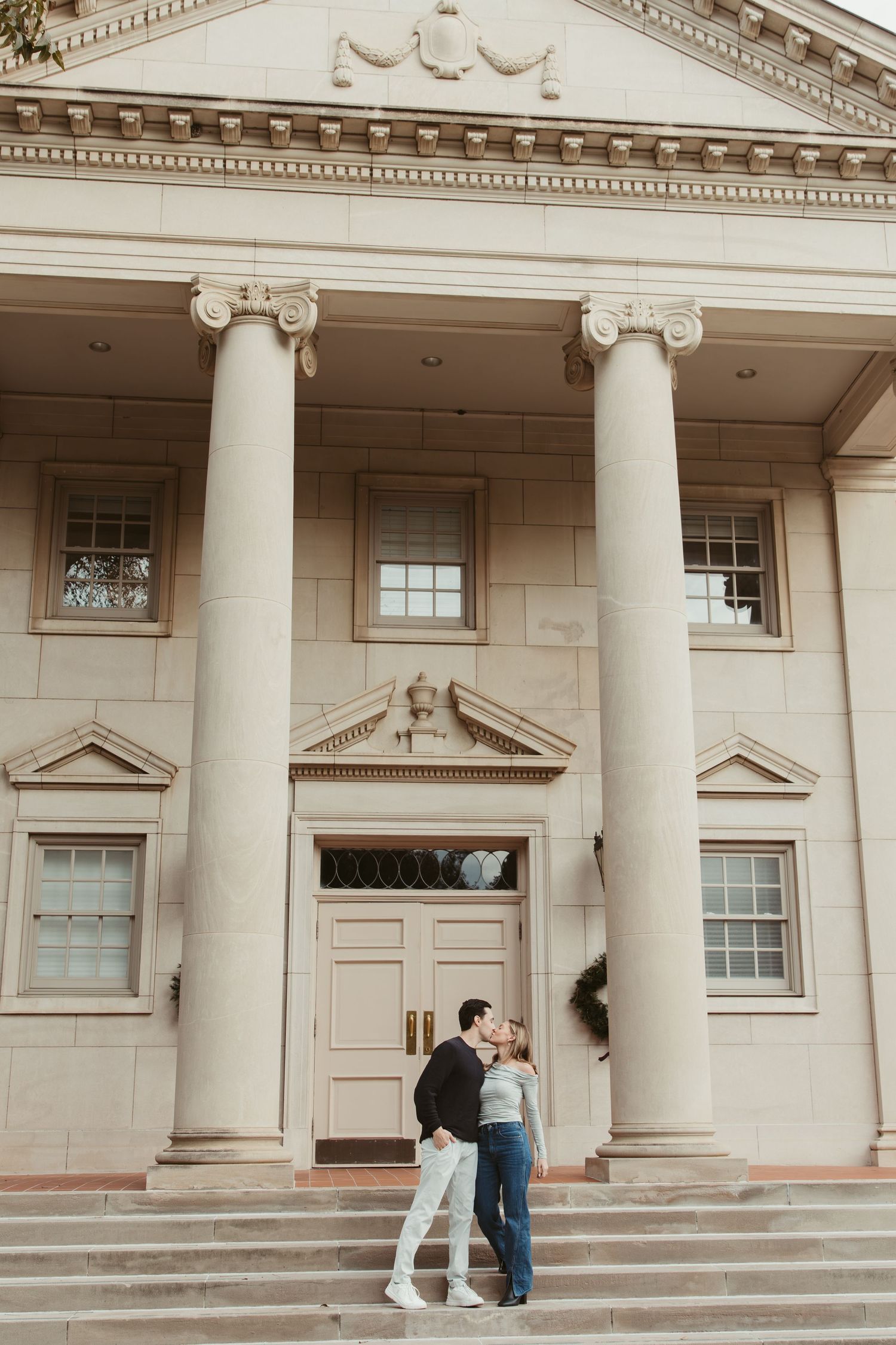 Candid engagement photos on TCU campus Fort Worth