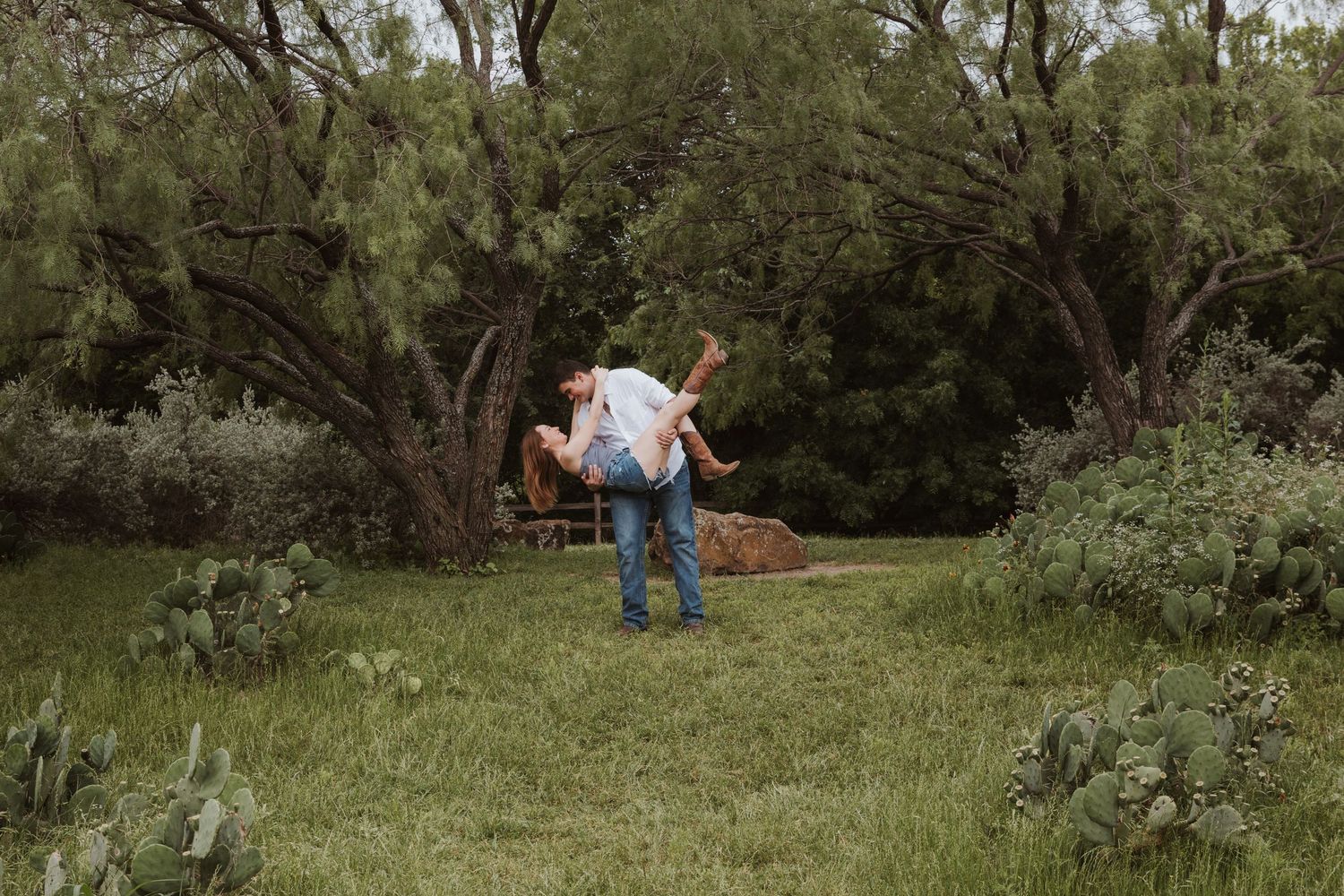 A series of seven outdoor photos showing natural greenery and park settings in summer weather. Wedding Photographer DFW