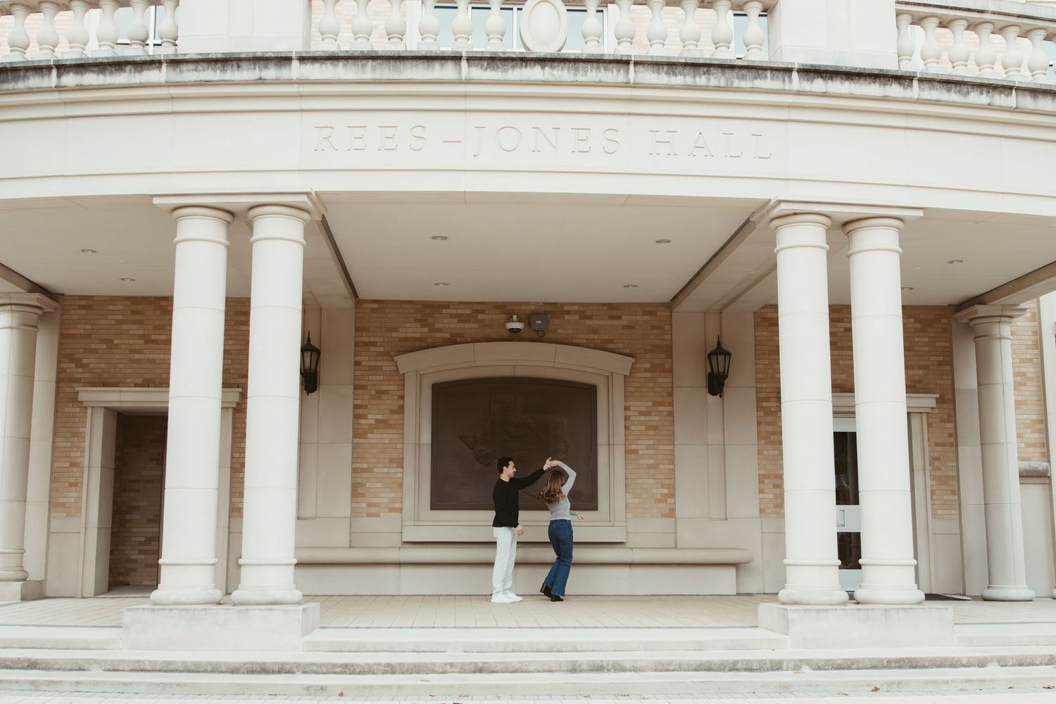 Candid engagement photos on TCU campus Fort Worth