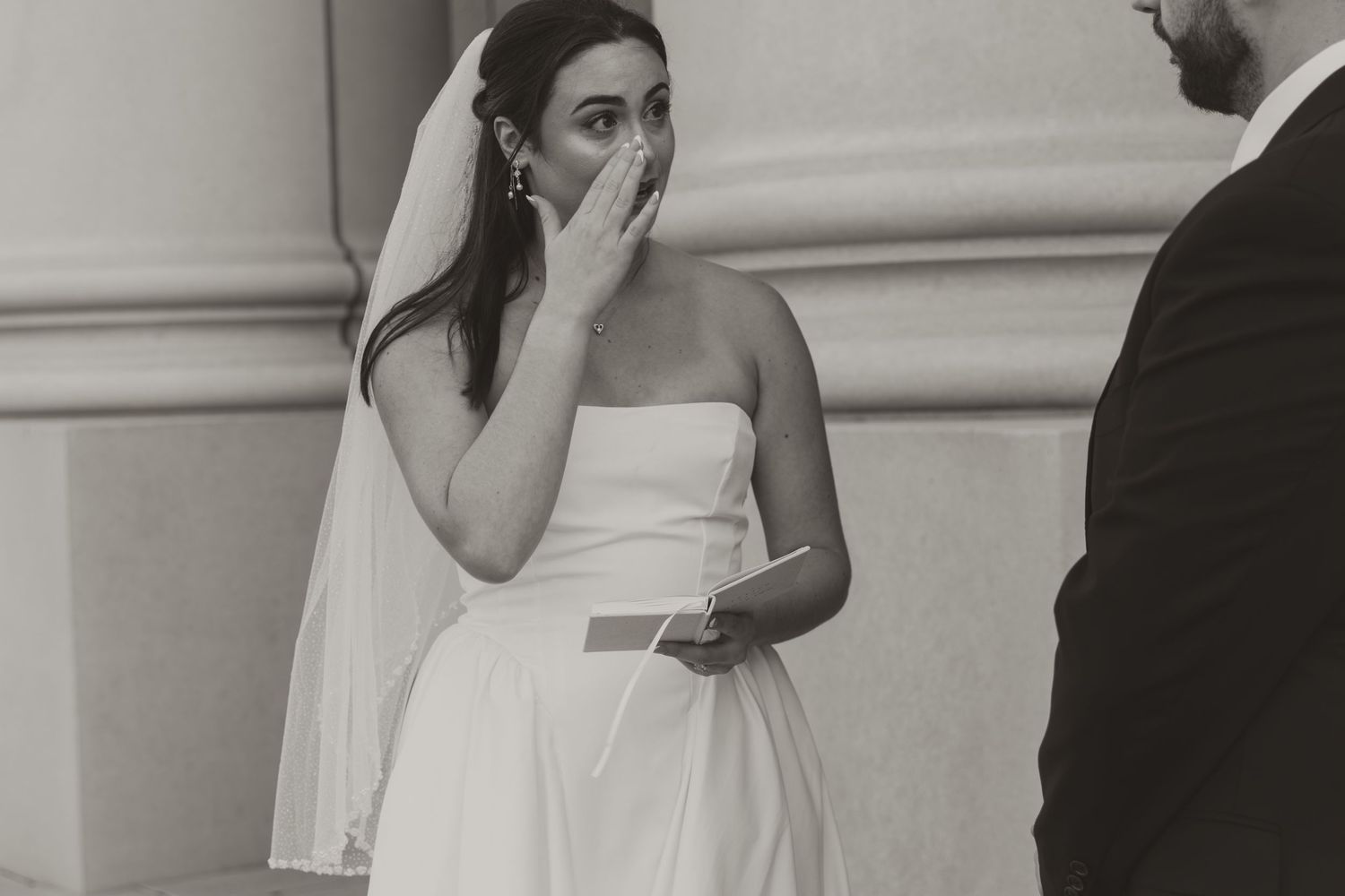 A wedding couple shares an intimate moment together in a series of black and white photographs. Wedding Photographer Fort Worth