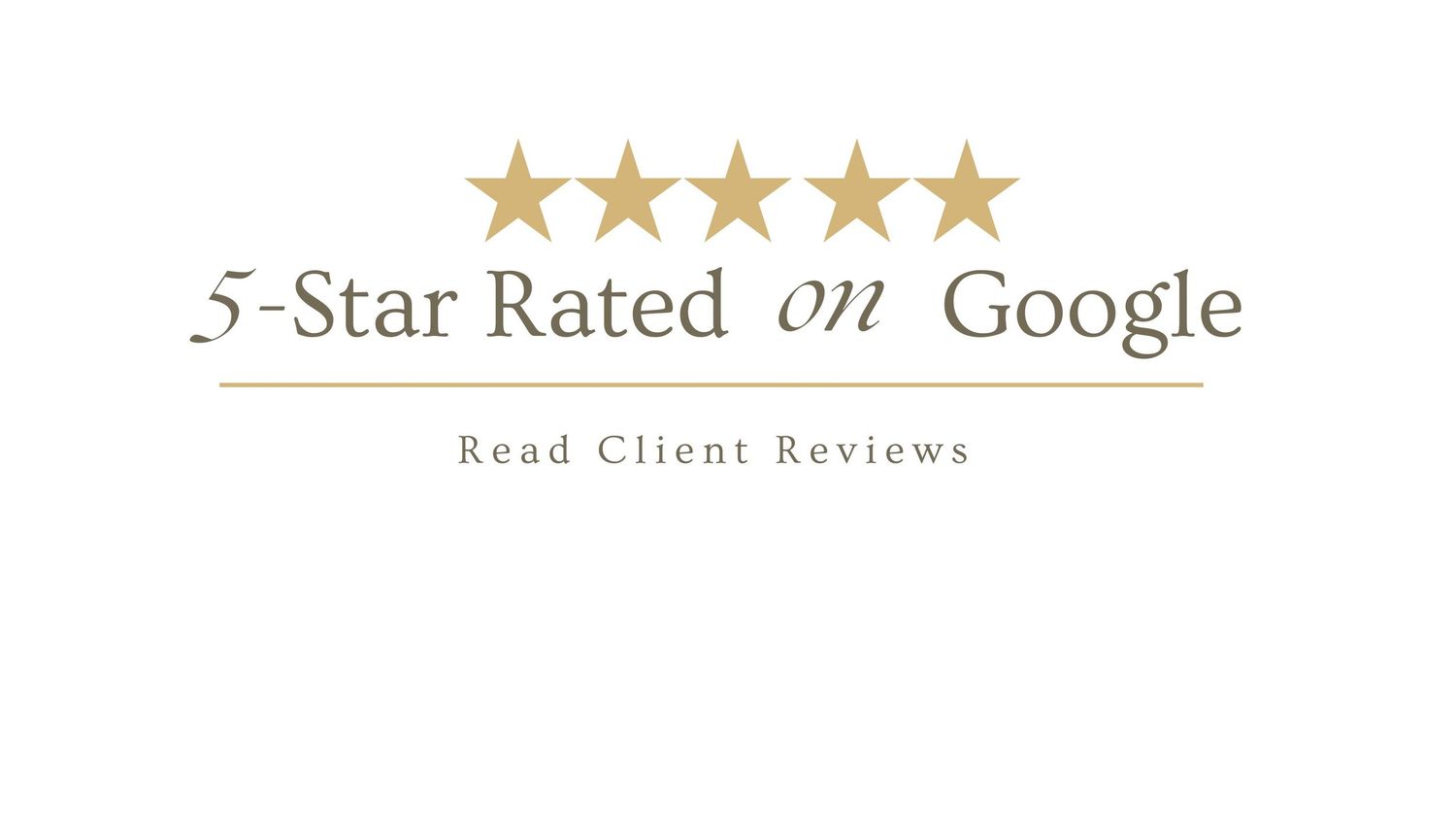 Clean typography displaying 5-star Google rating in gold.