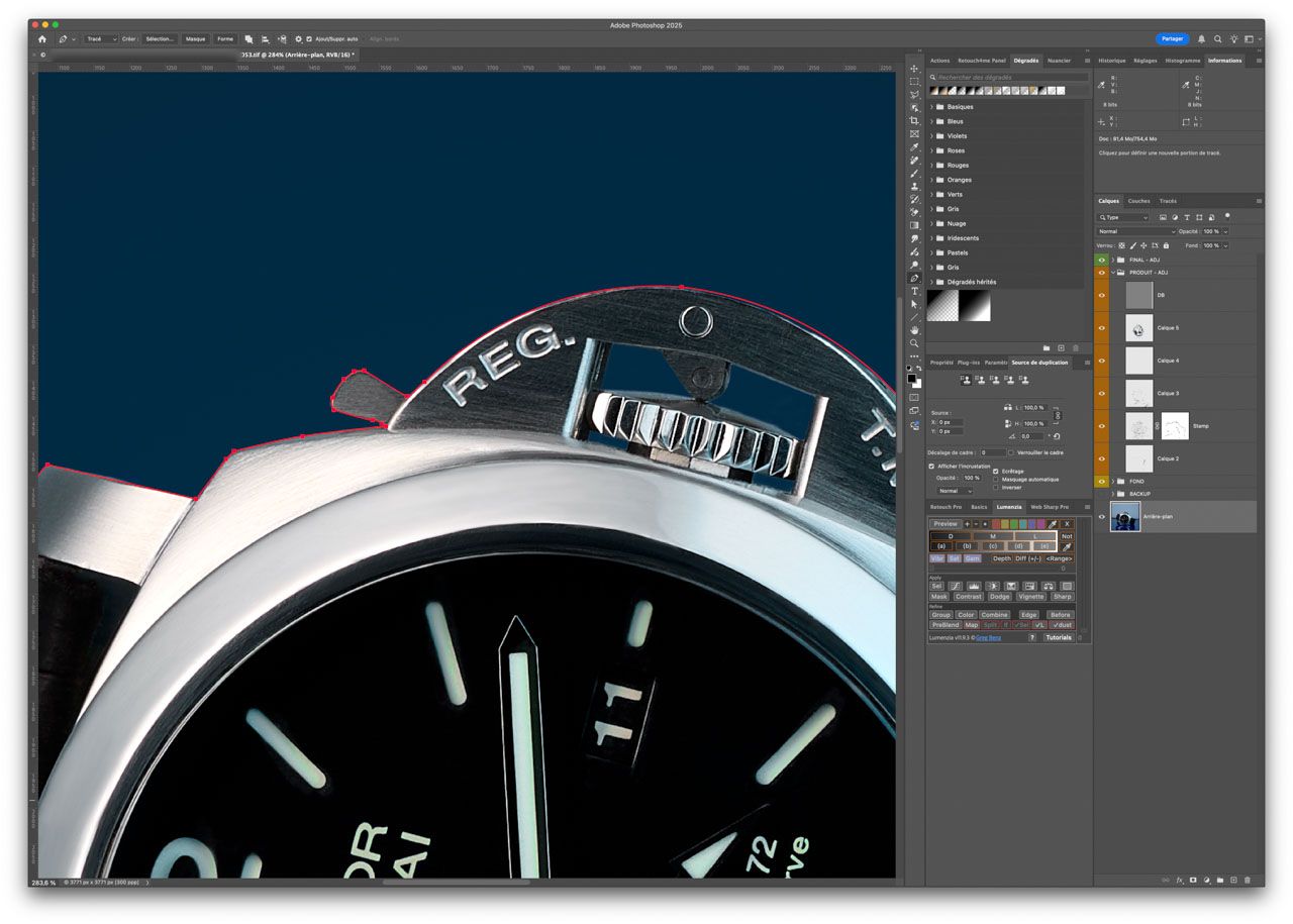 Formation photoshop retouche avancée Yvelines : Capture d'écran d'un détourage précis avec l'outil plume