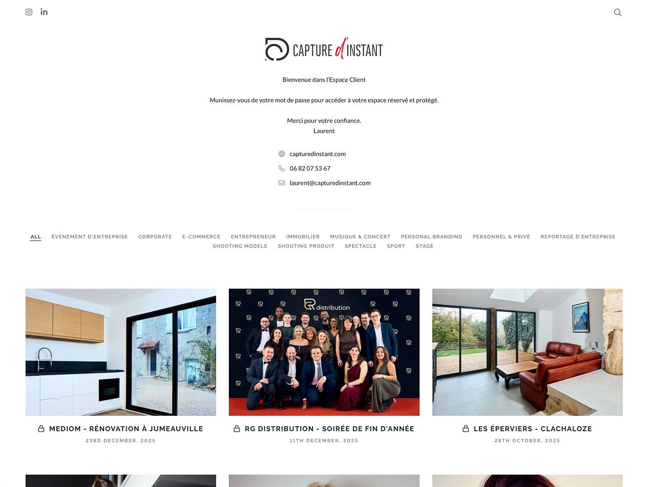 Guide Espace Client Capturedinstant - écran d'Accueil