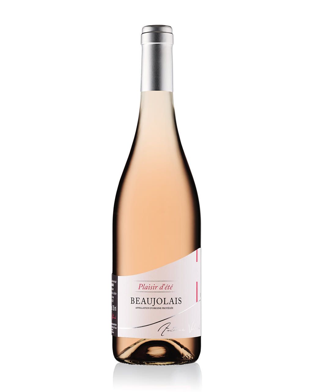 Photographe produits Yvelines - Packshot bouteille vin Beaujolais Antoine Viland Rosé e-commerce fond blanc - Studio professionnel