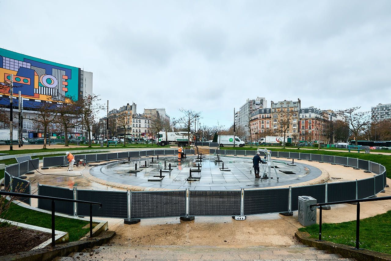 Photographe reportage entreprise Yvelines - Périmètre de sécurité et signalisation du chantier de nettoyage urbain MDV78 - Paris 13ème