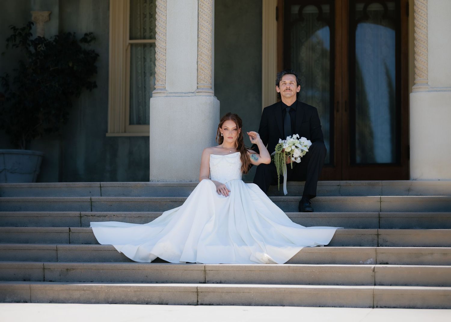 bride and groom editorial wedding portraits taken at French inspired chateau.
