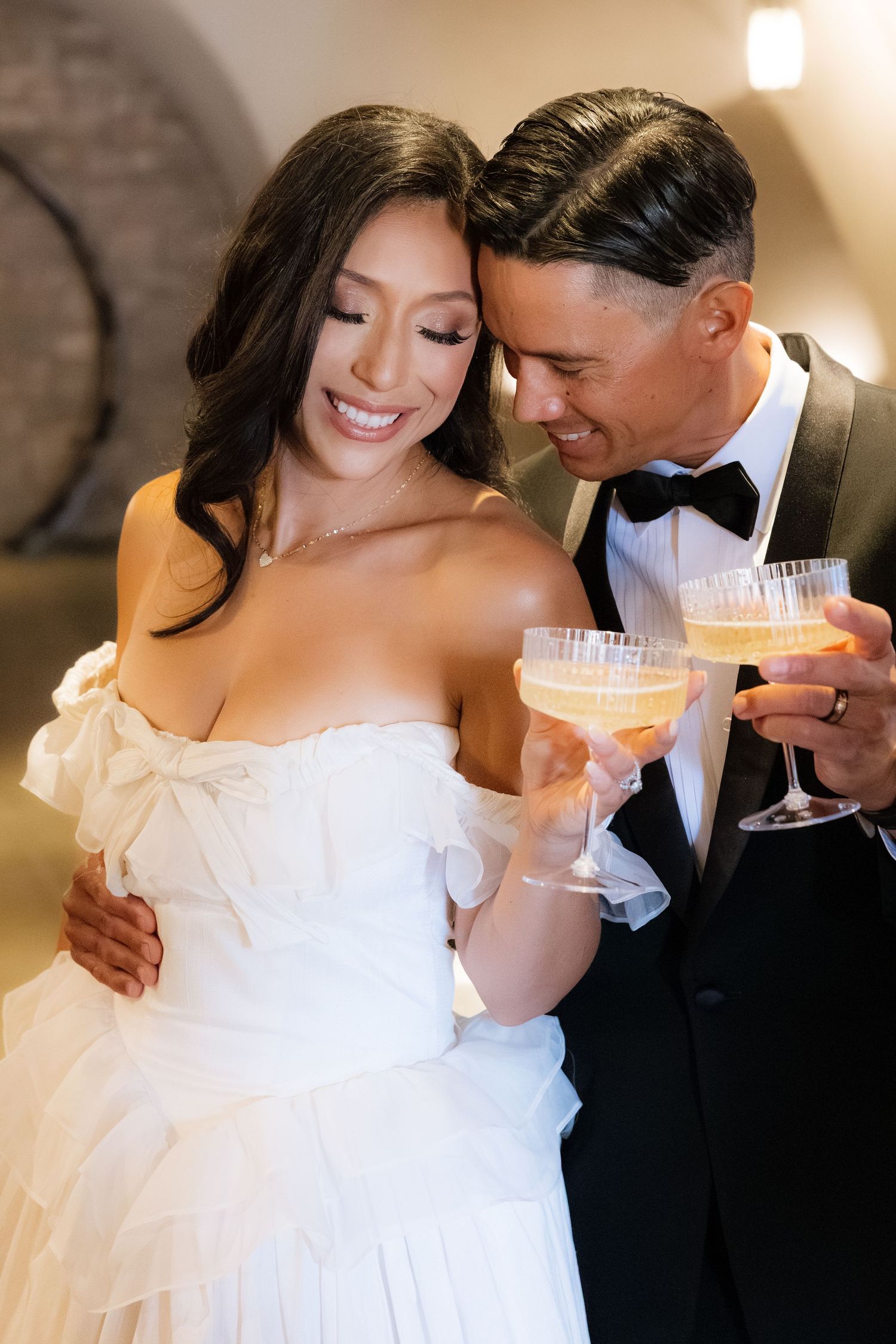 A romantic wedding sequence shows a couple sharing intimate moments while toasting with champagne glasses. Temecula California wine country.