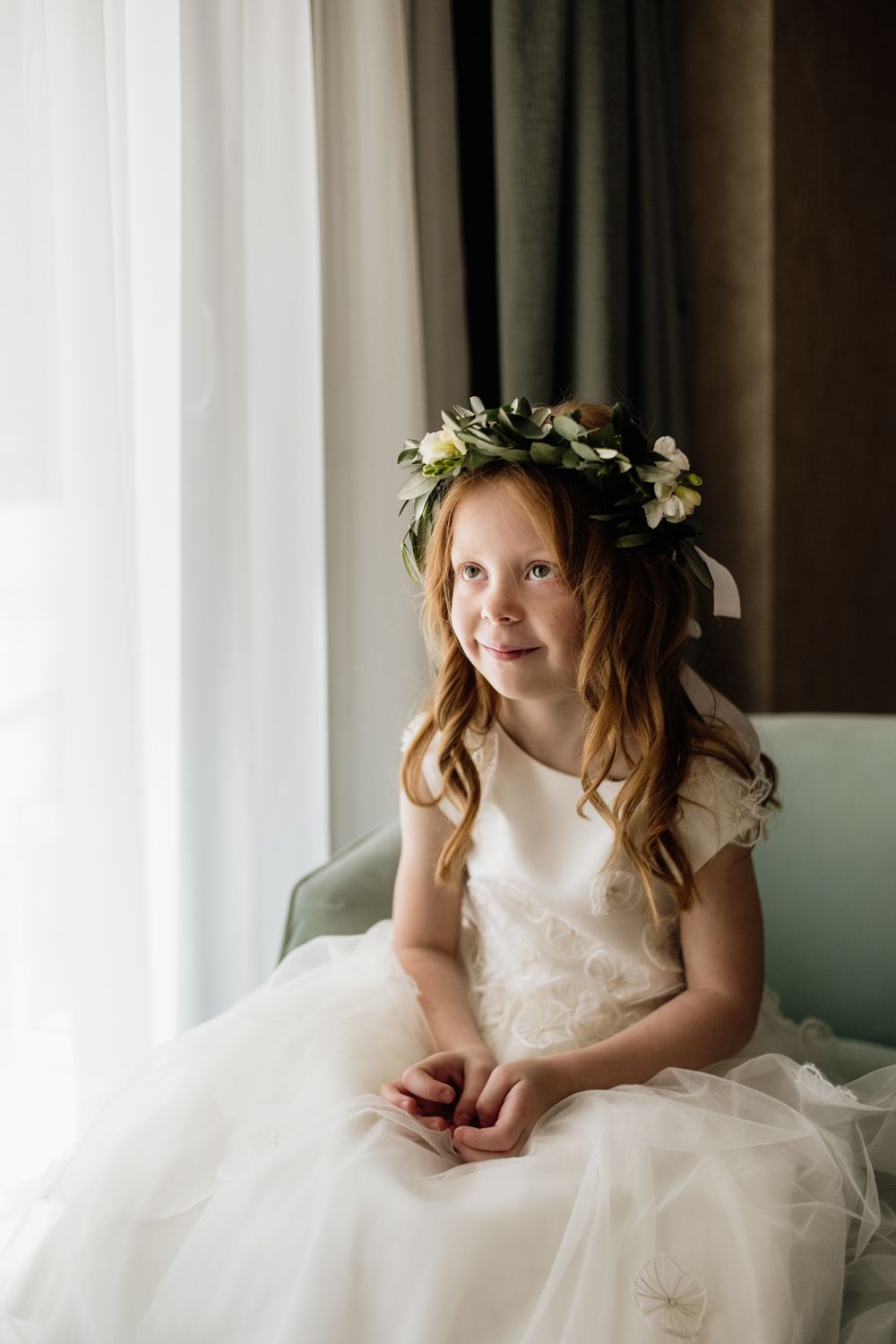 Flower girls sitting couch