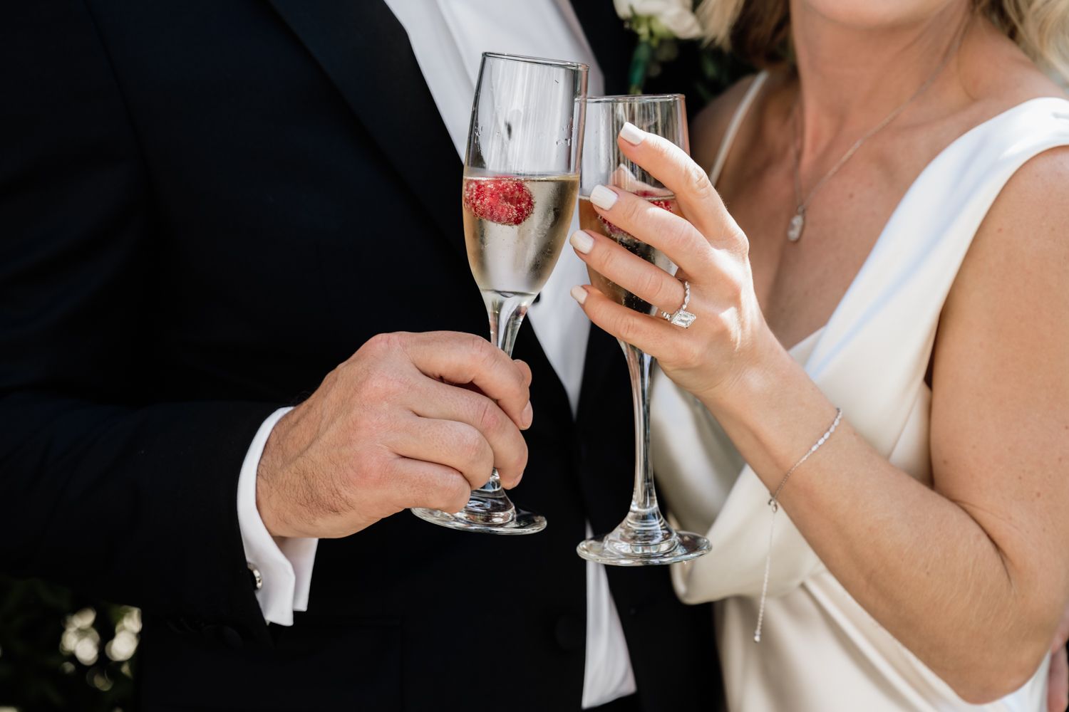 Small wedding garden ceremony detail glass cheering