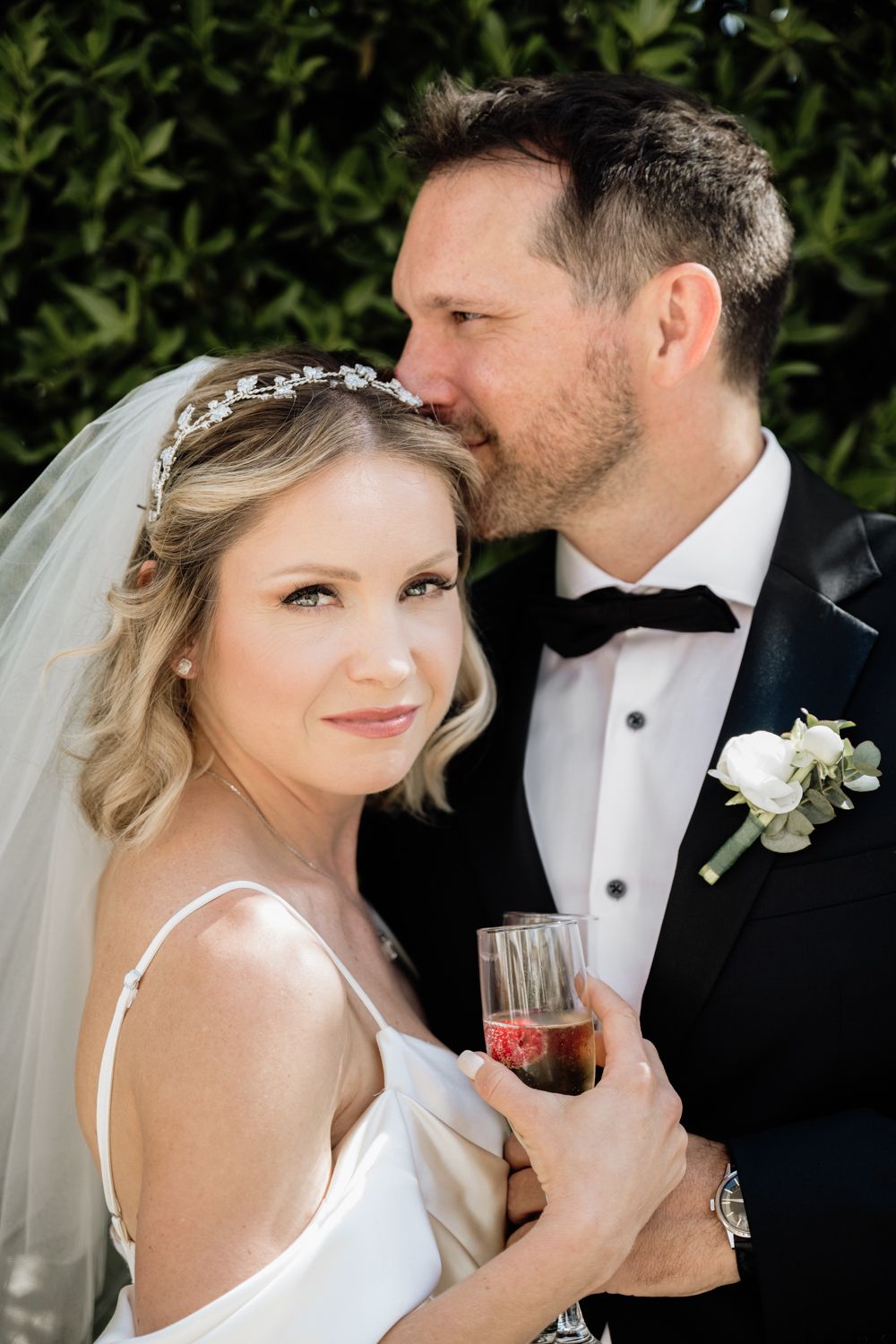 Small wedding garden ceremony couple portrait bride