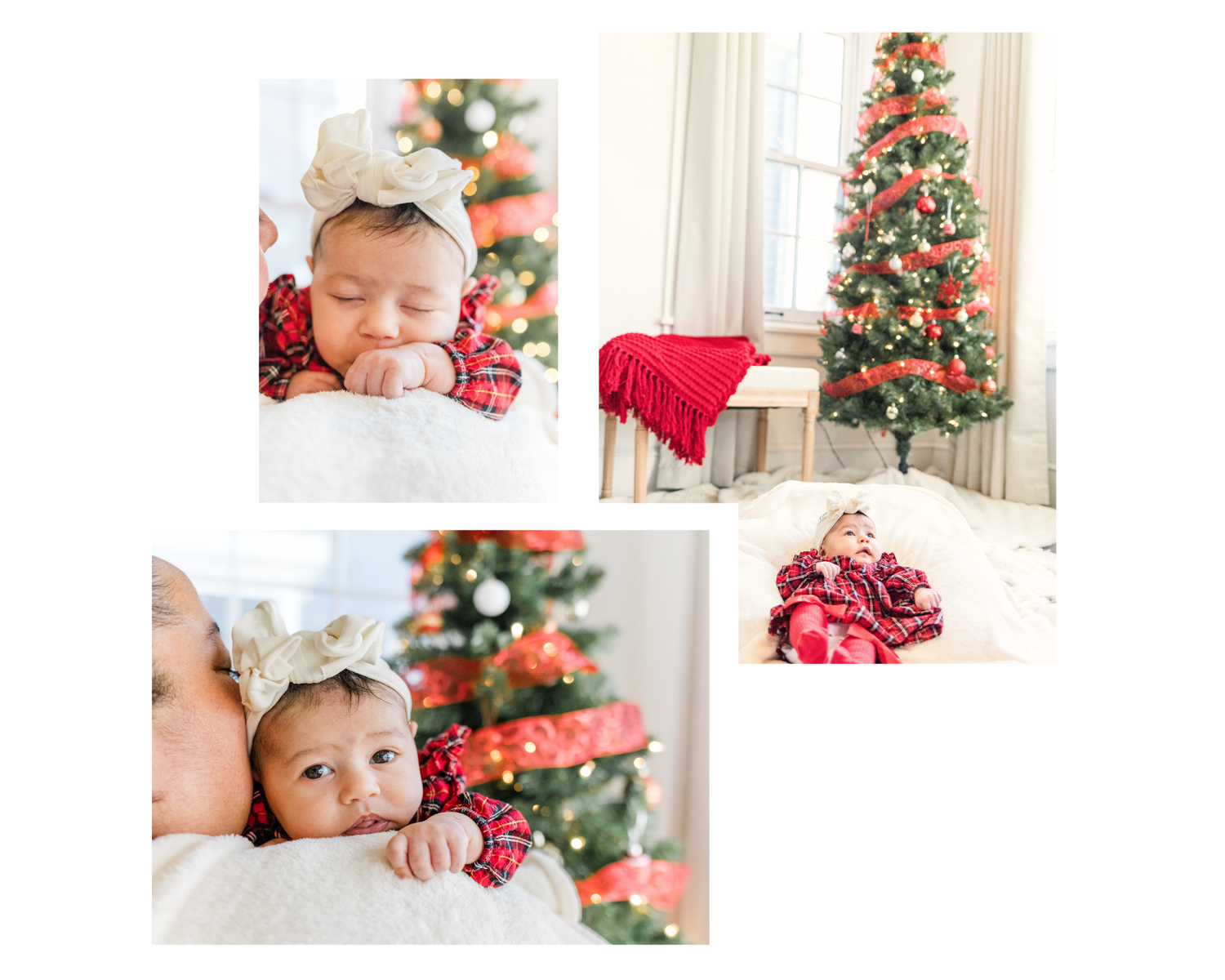 Baby's 1st Christmas photos taken during a light + airy with red + gold holiday colors in the Hudson Valley, NY Christmas Mini Session.