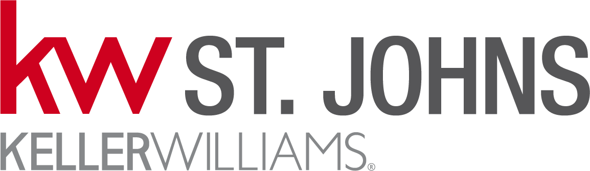 Red and gray Keller Williams St. Johns real estate company logo on white background.