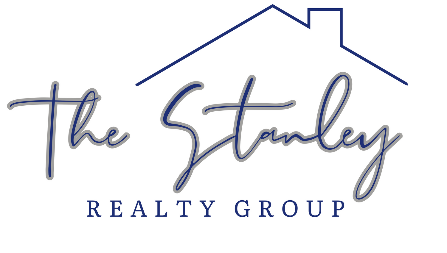 A blue and gray logo design for The Stanley Realty Group featuring a simple house outline above stylized text.