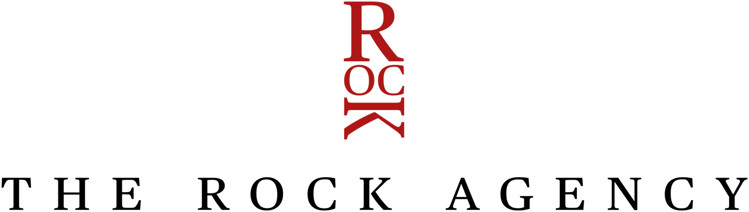 The Rock Agency logo with a red stacked ROCK monogram above the black spaced uppercase text THE ROCK AGENCY.