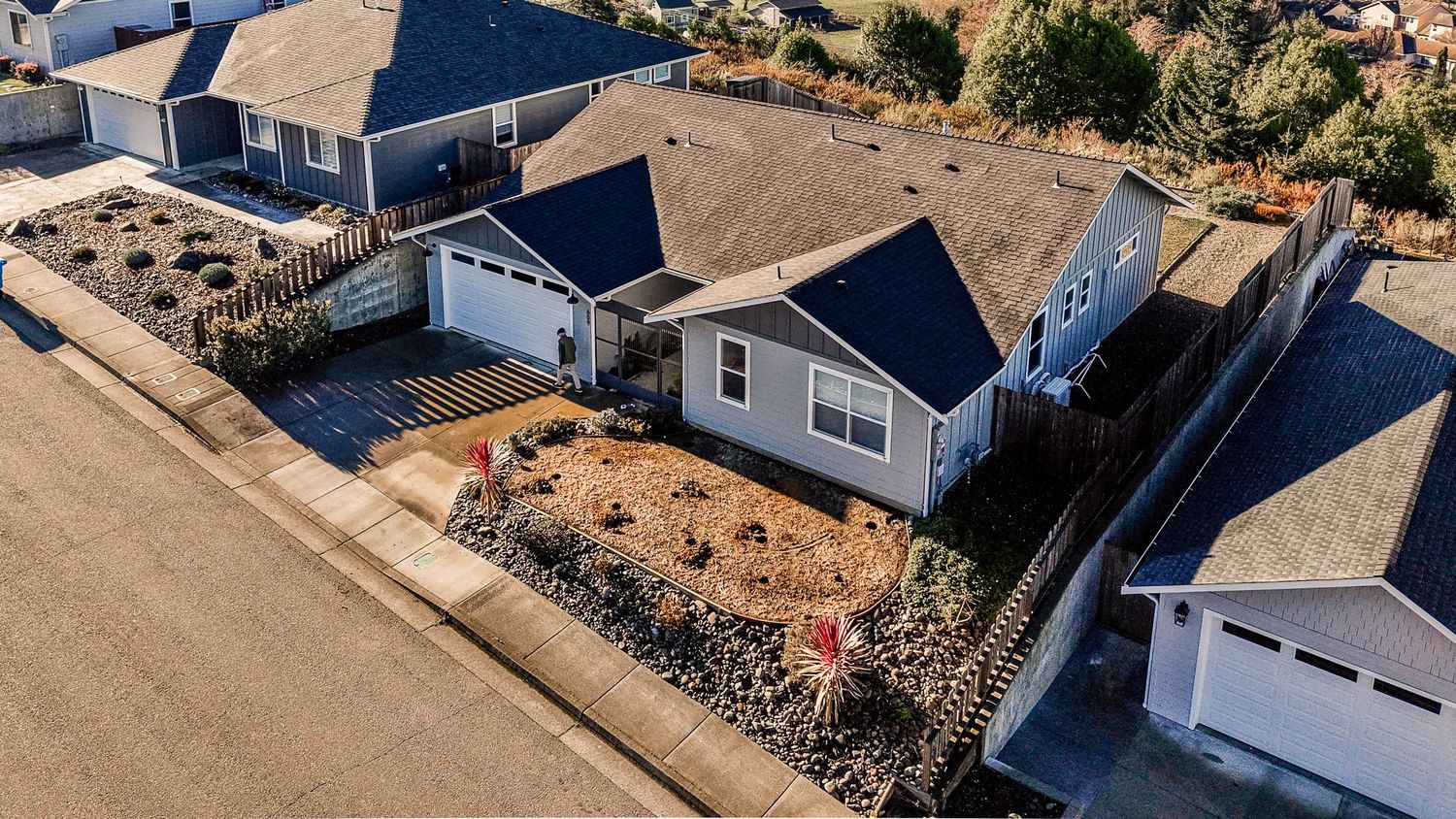 Aerial photo, real estate single family home, front elevation, Fortuna CA.