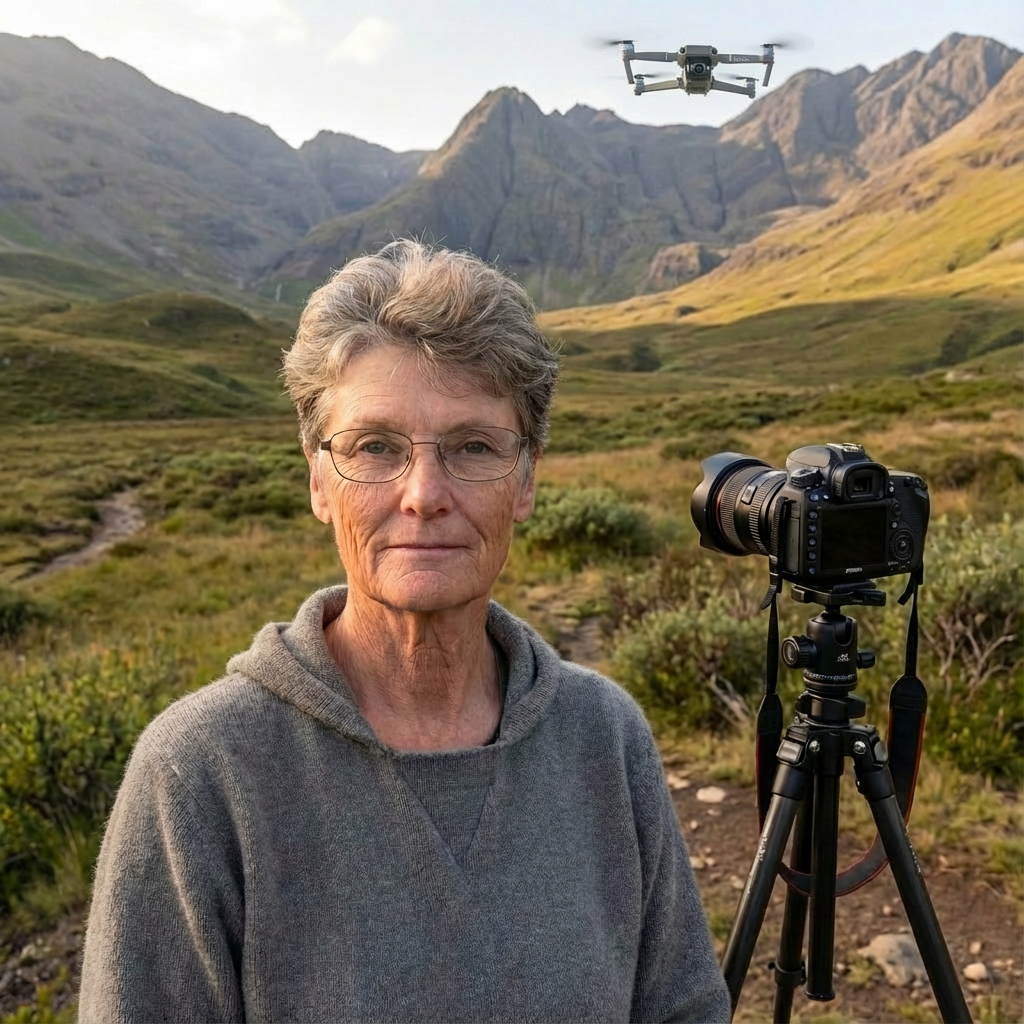 Lori Harrington with a drone and a camera