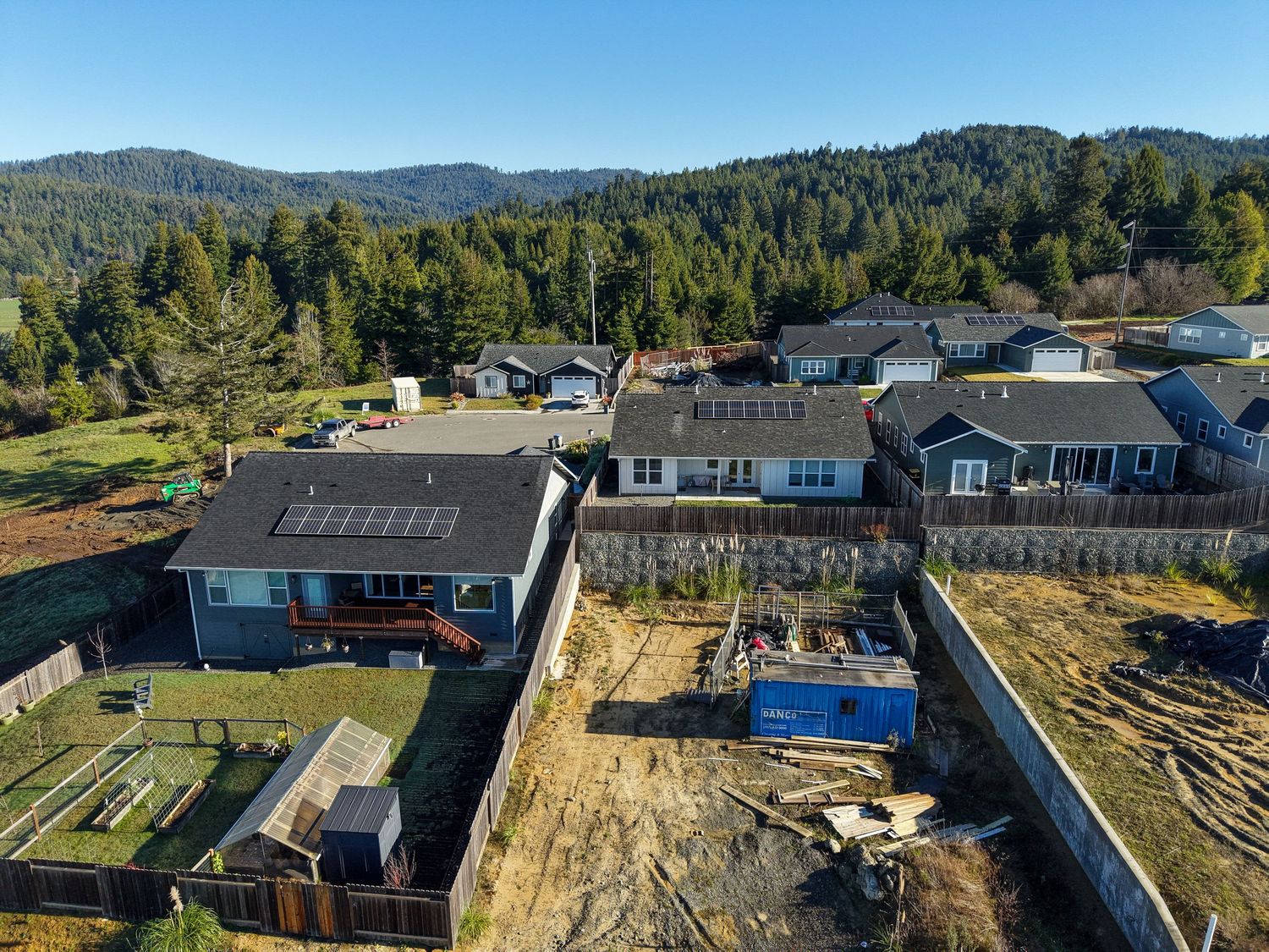 Aerial photo, home development lot prepped for construction. Fortuna CA.