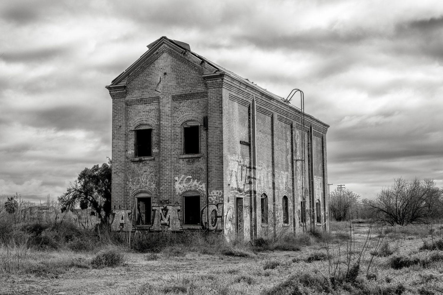 Archietectural photograph of an historic building at the Matchbox factory, Chico CA.