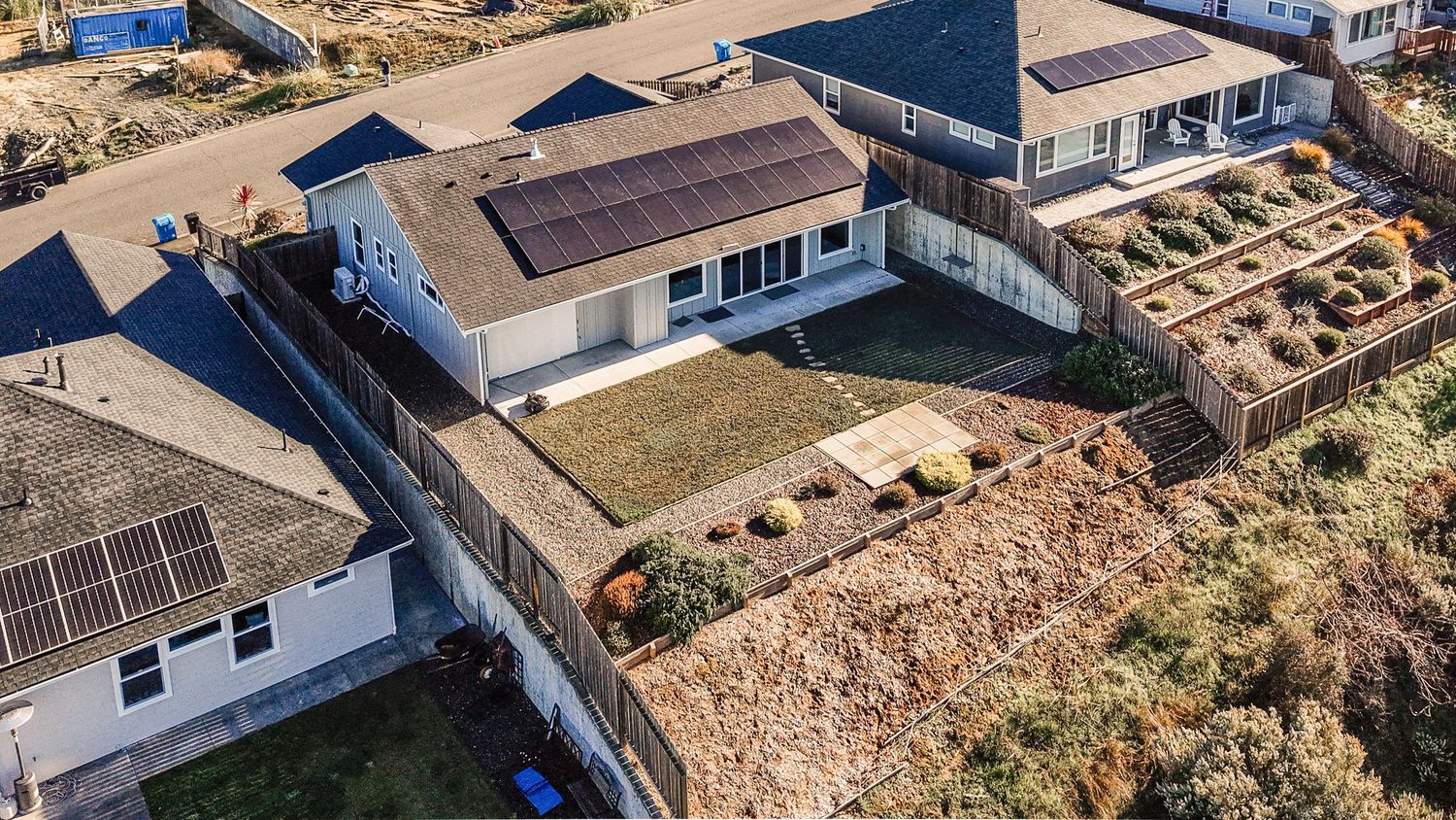 Aerial photo, real 45 elevation, real estate single family home Fortuna CA.